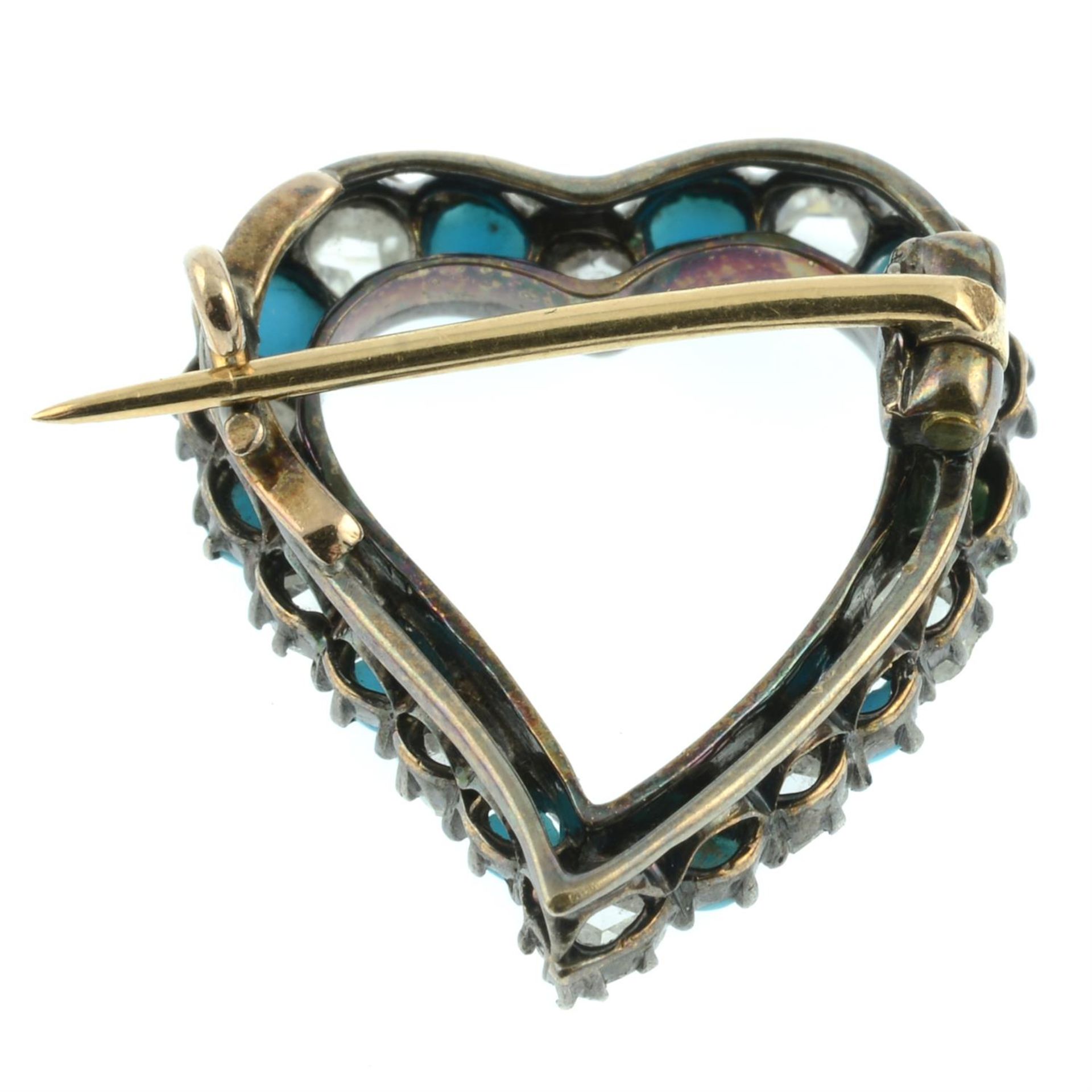A late Victorian silver and gold turquoise and rose-cut diamond witches heart brooch. - Image 3 of 4