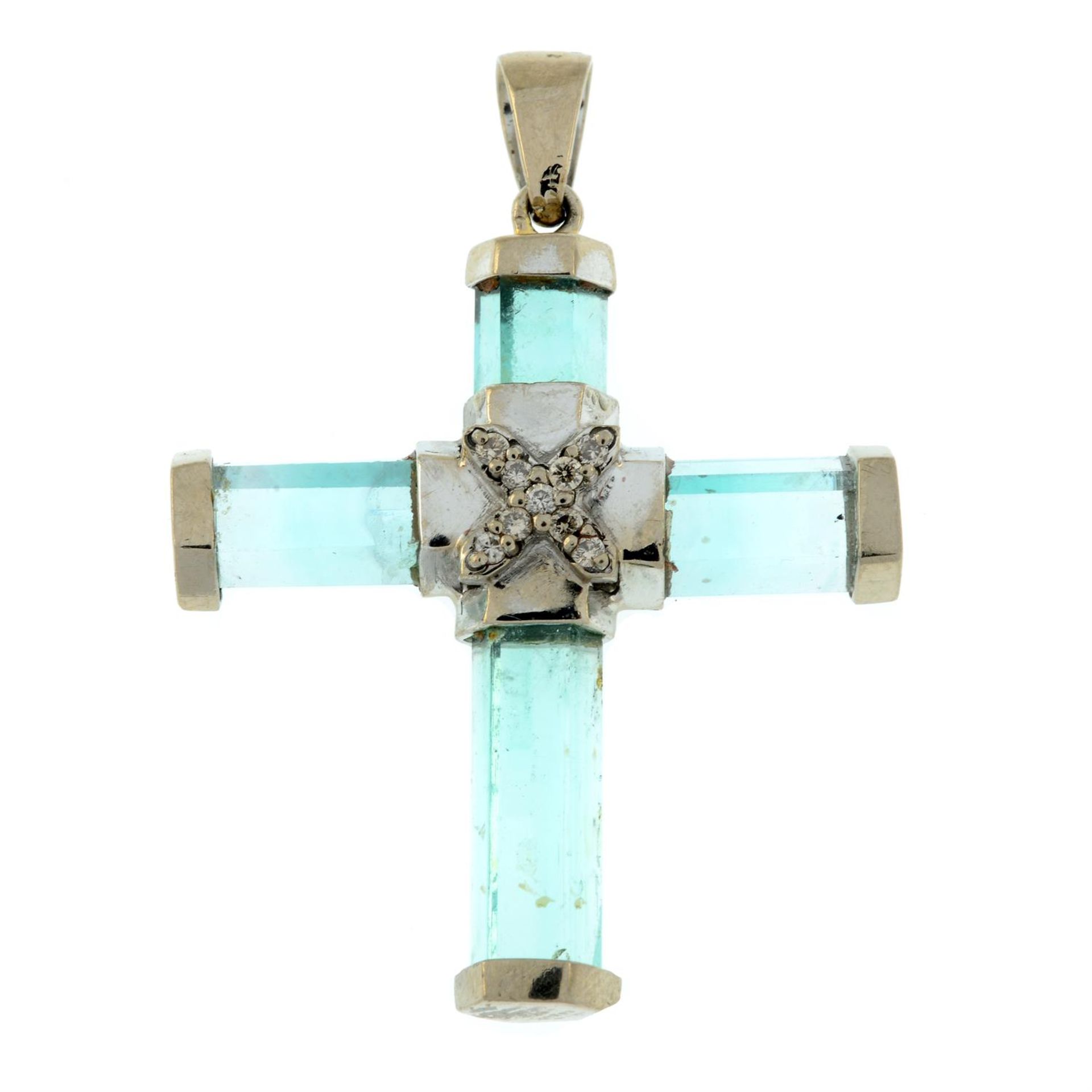 An aquamarine and diamond cross pendant. - Bild 2 aus 4