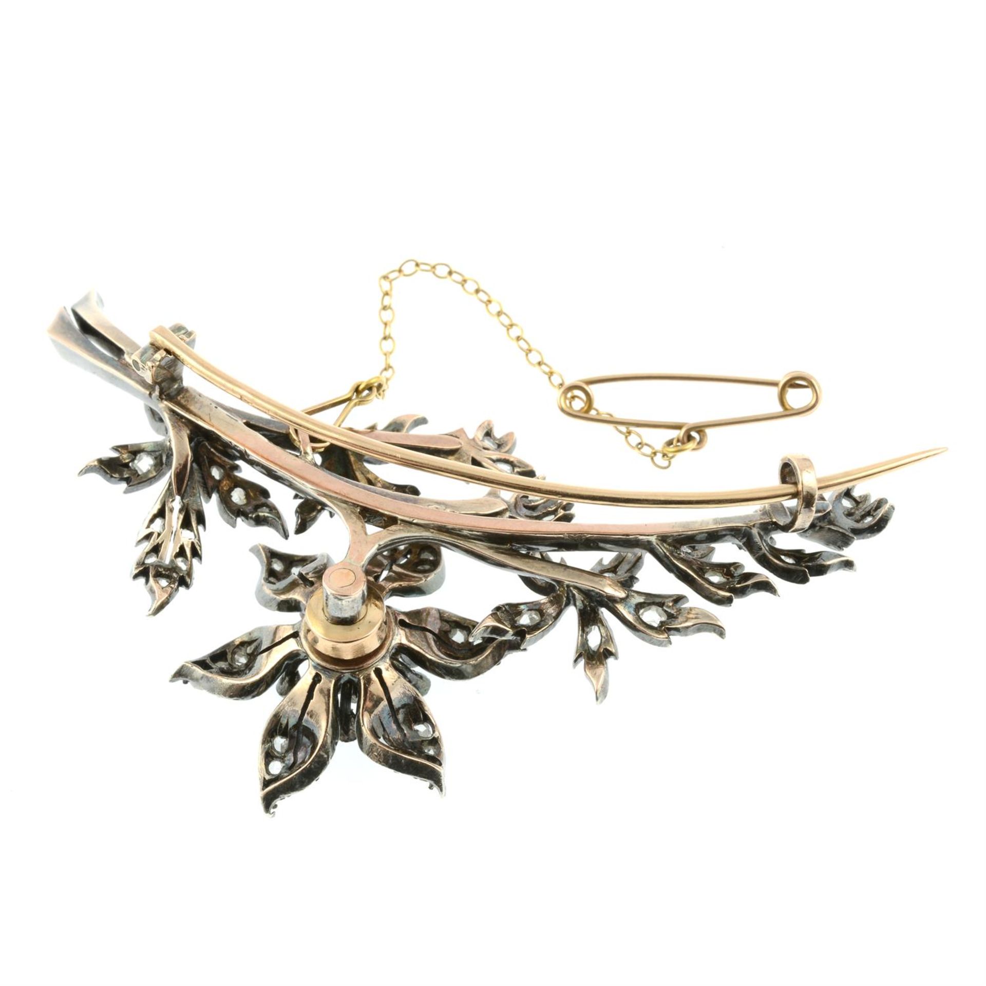 A mid 19th century silver and gold old and rose-cut diamond floral spray brooch, set en tremblant. - Image 3 of 4