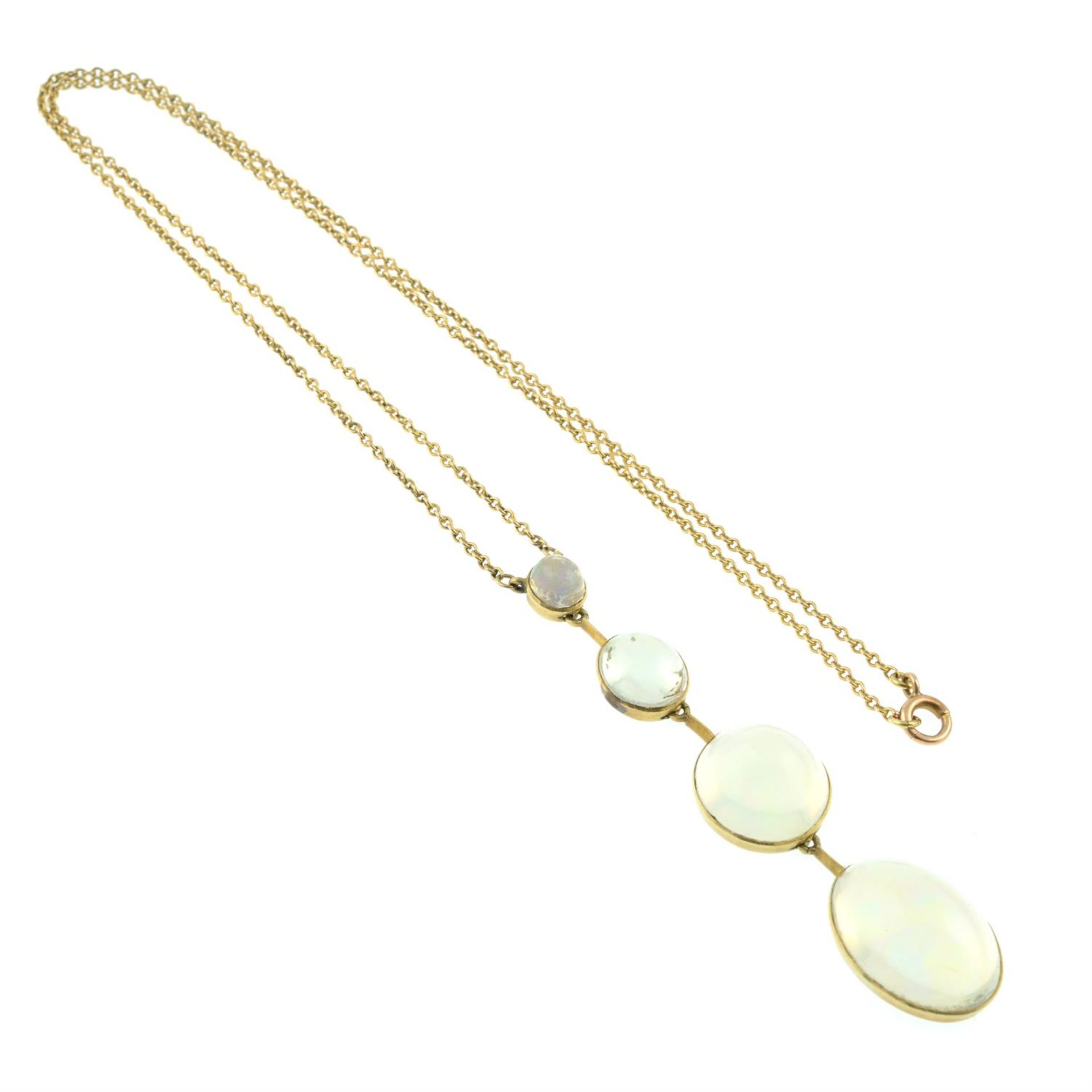 An Edwardian 15ct gold opal drop pendant, with integral chain and later clasp. - Image 4 of 5