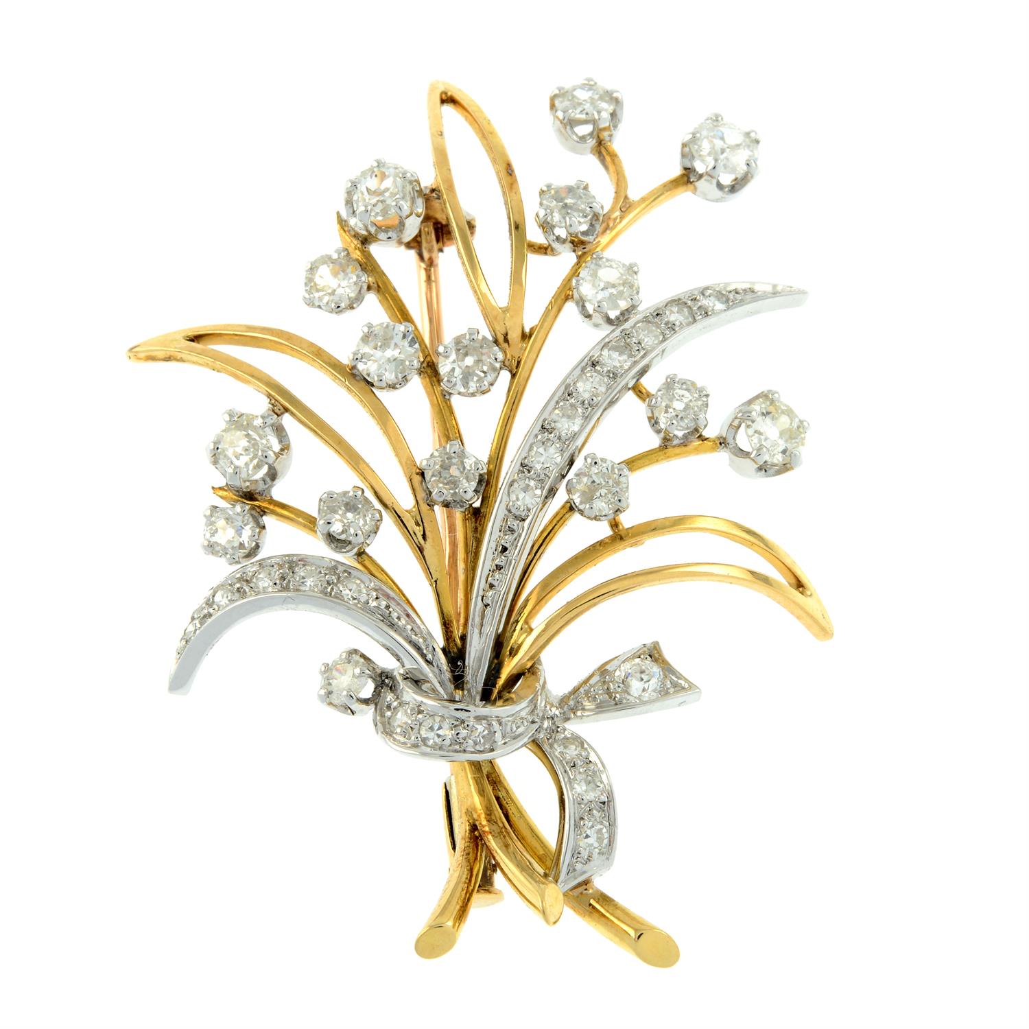 A mid 20th century 18ct gold old and single-cut diamond floral spray brooch. - Image 2 of 4
