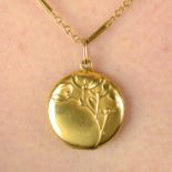 An Art Nouveau 18ct gold mistletoe locket, suspended from a near-period 18ct gold