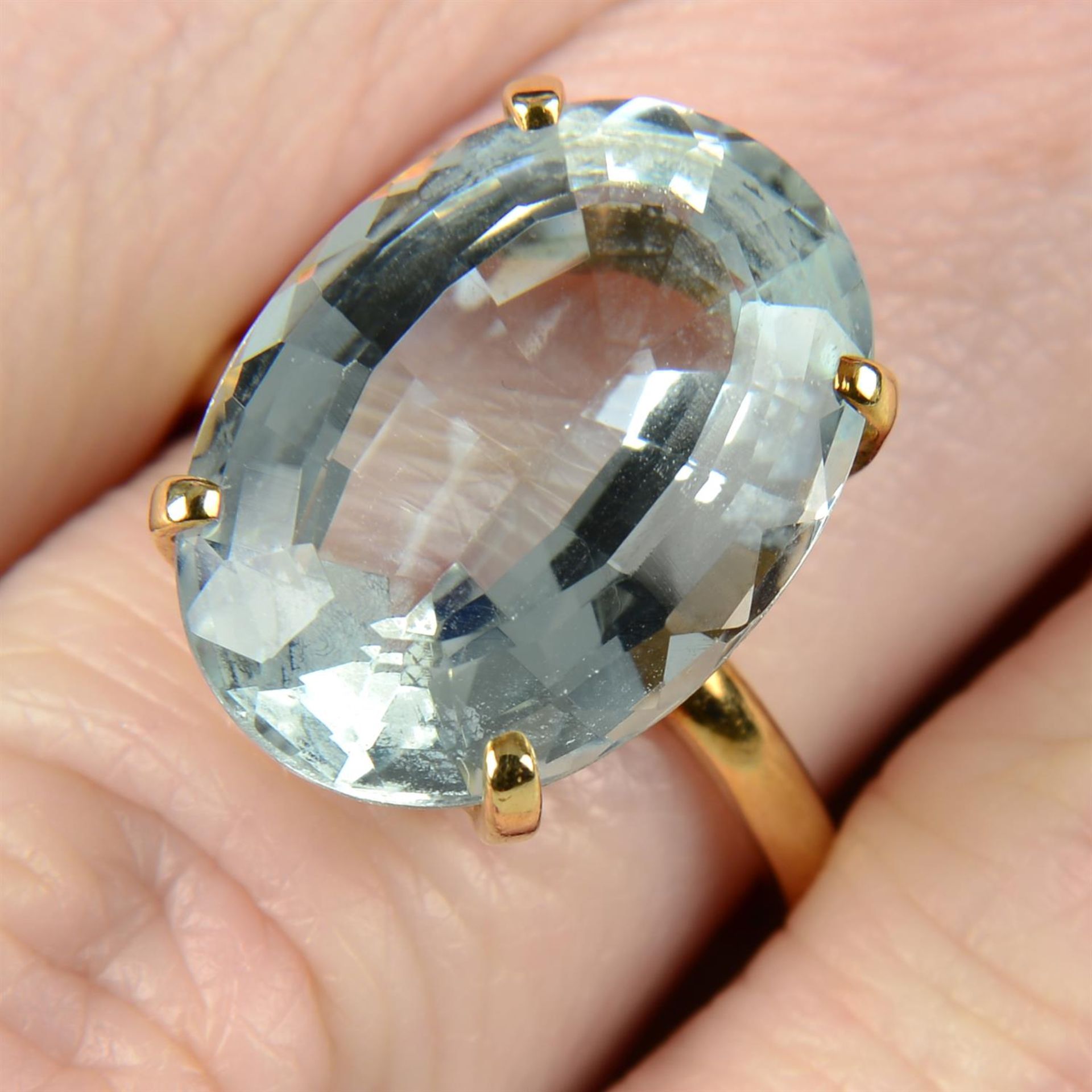 An aquamarine single-stone ring.