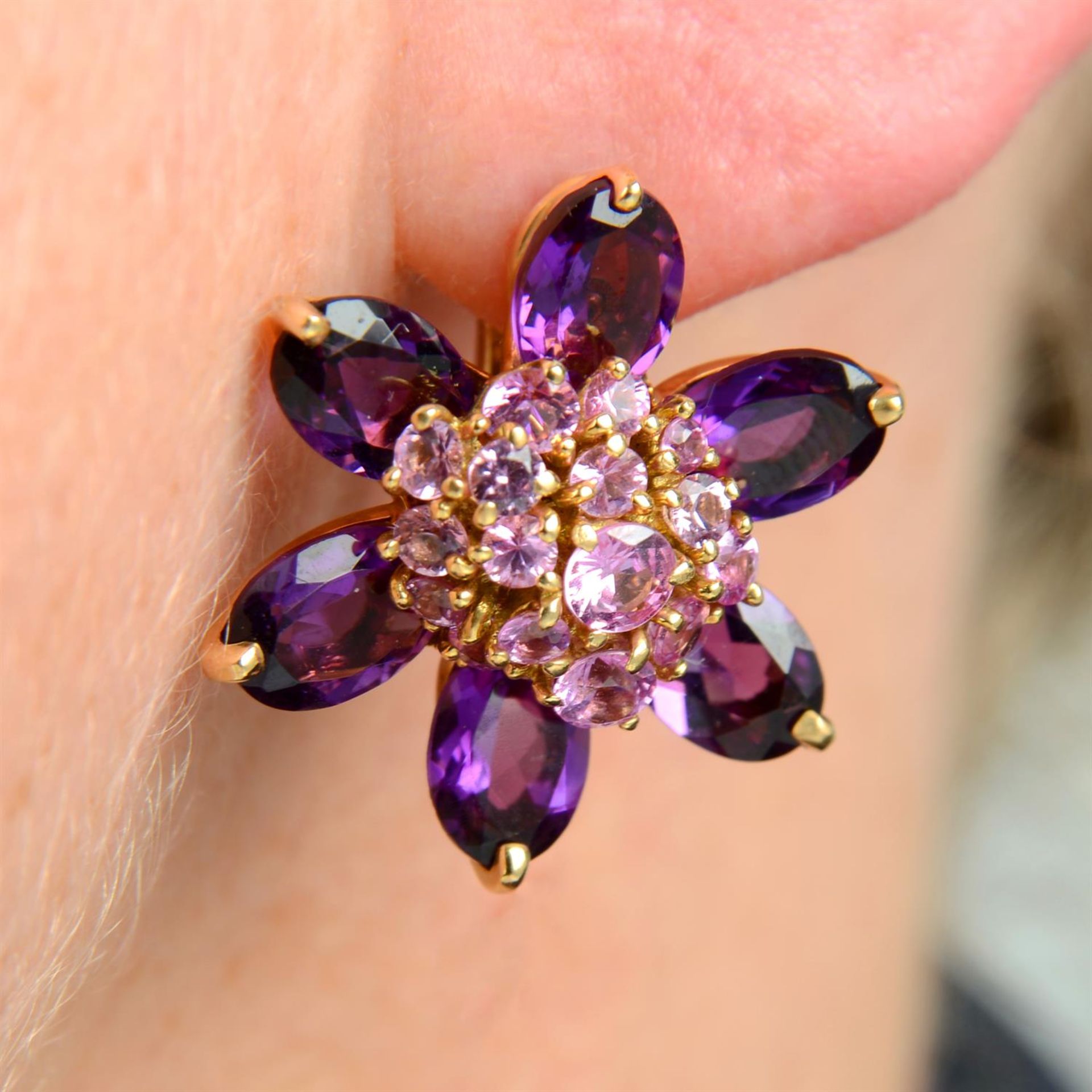 A pair of pink sapphire and amethyst 'Hawaii' earrings, by Van Cleef & Arpels.