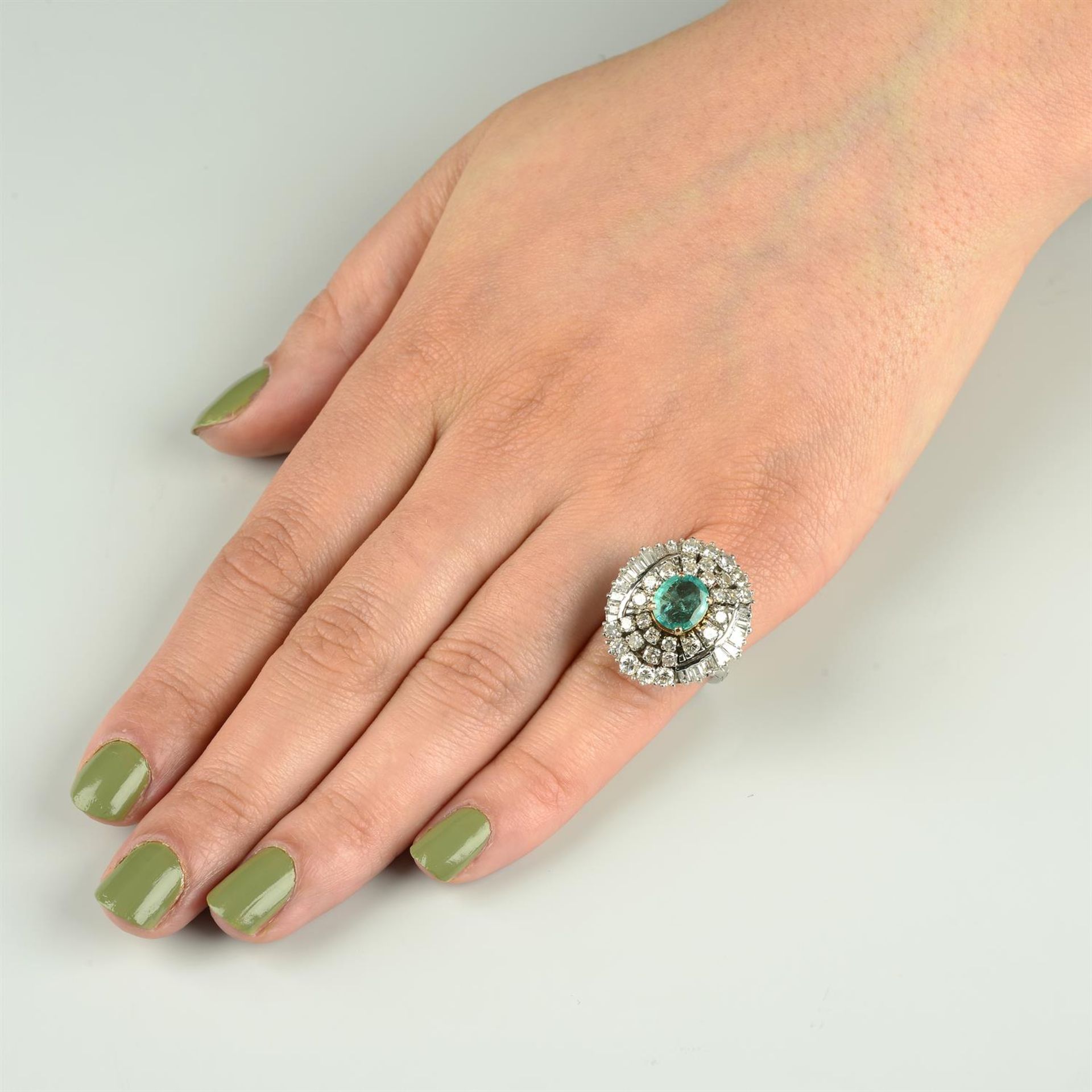 A mid 20th century 14ct gold emerald and vari-cut diamond cluster ring. - Image 7 of 7