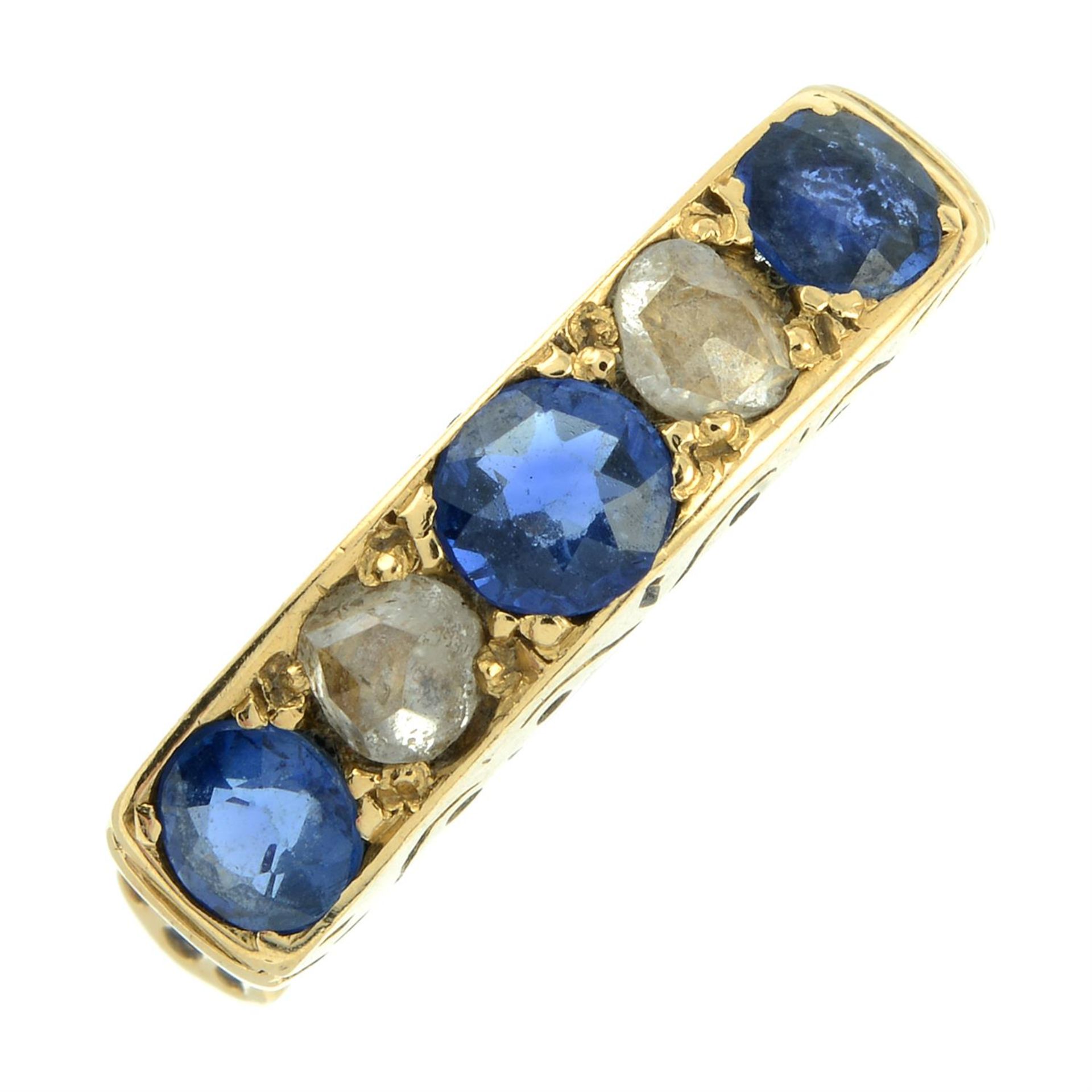 A late Victorian 18ct gold sapphire and rose-cut diamond five-stone ring. - Image 2 of 5