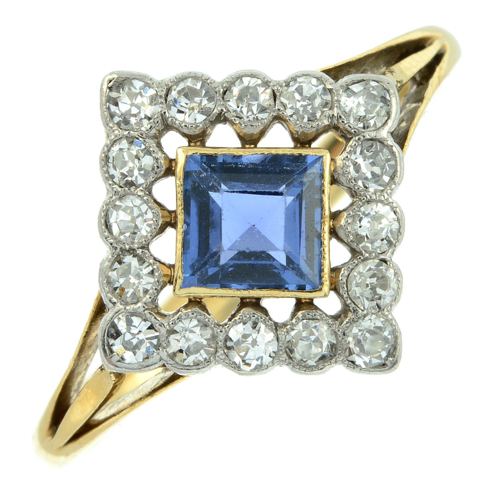 An Edwardian 18ct gold sapphire and old-cut diamond cluster ring. - Image 2 of 5