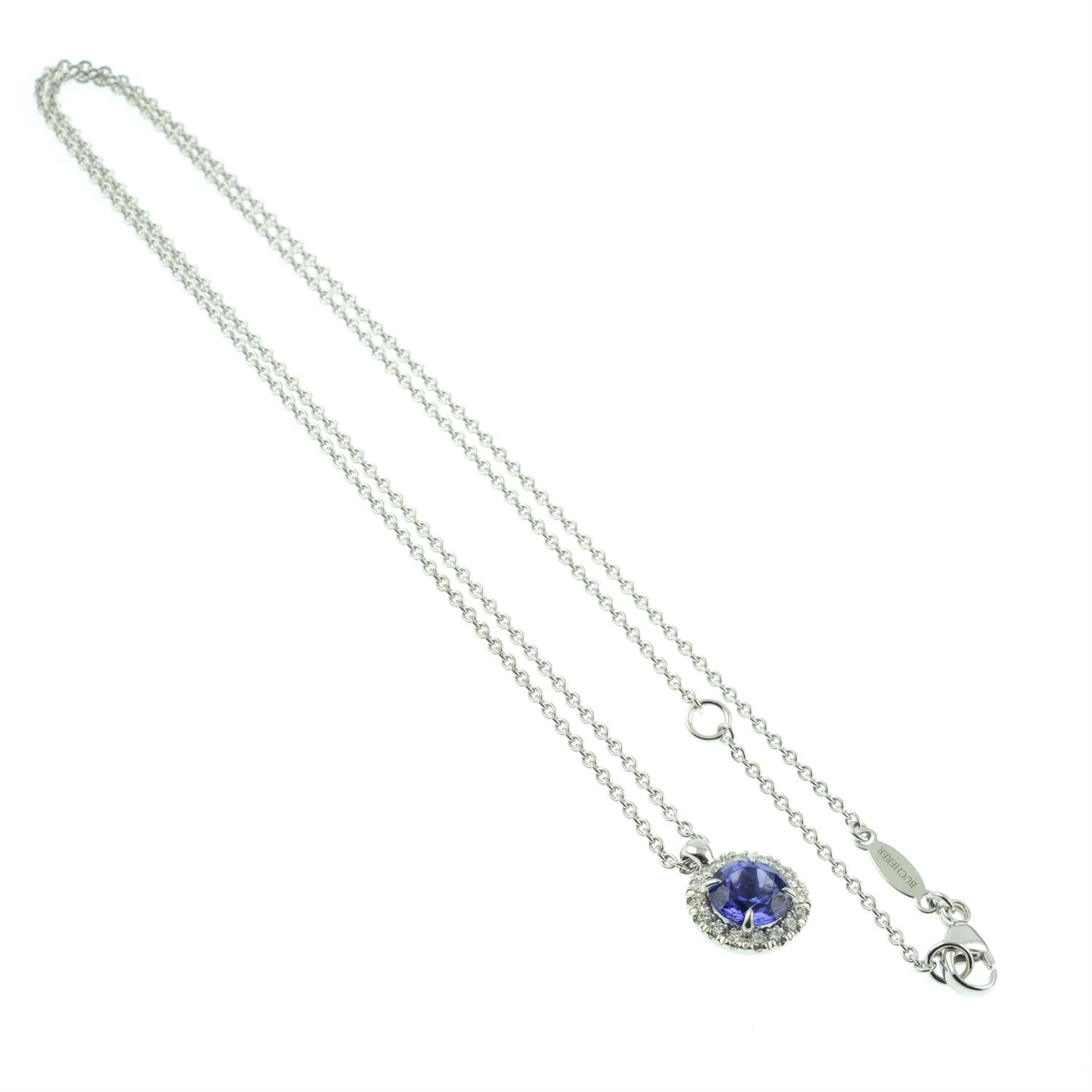 An 18ct gold tanzanite and brilliant-cut diamond 'Joy' pendant, on chain, by Bucherer. - Bild 4 aus 5