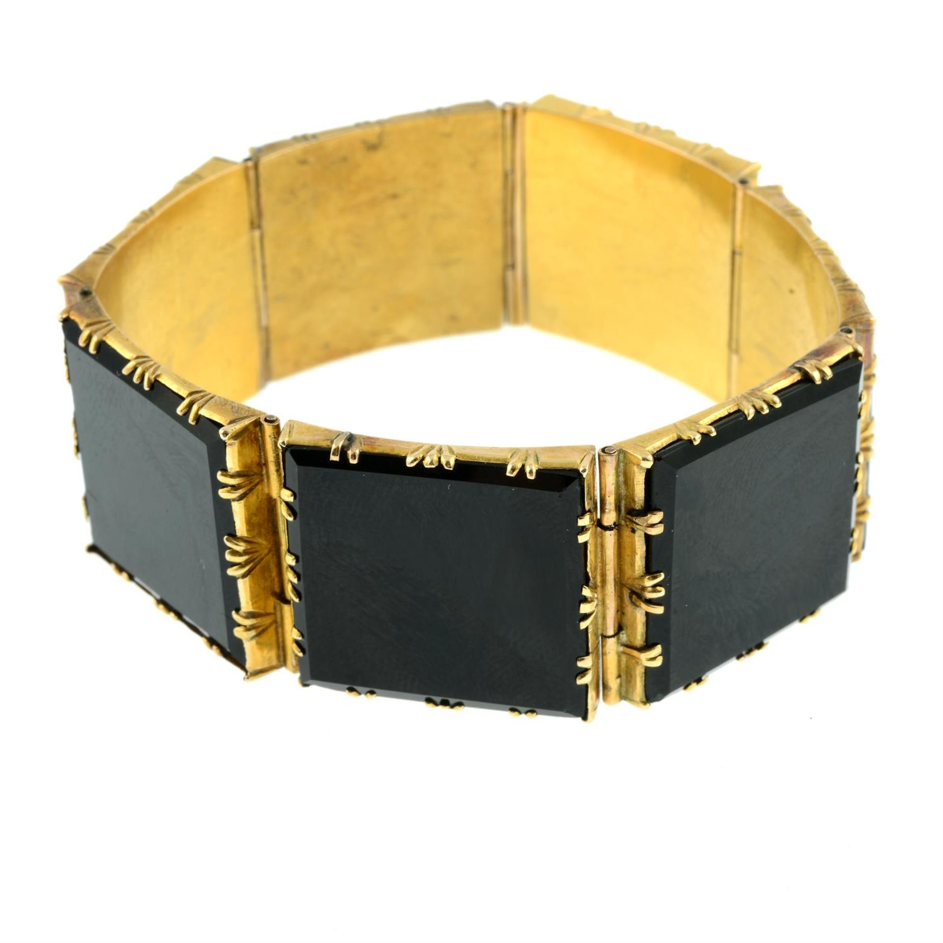 An early to mid 19th century gold black Vauxhall glass bracelet. - Image 2 of 4