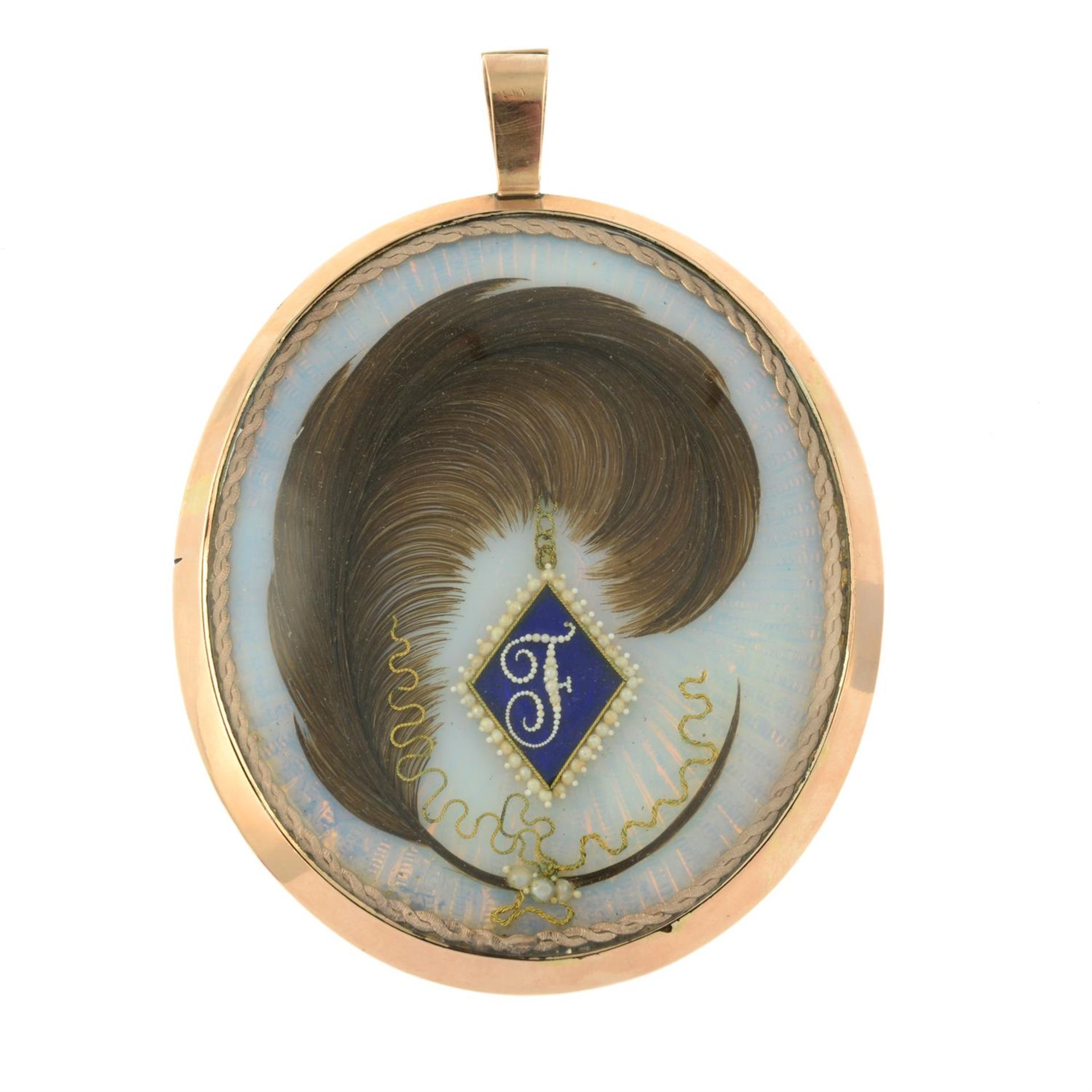 A Georgian gold mounted portrait miniature pendant, with seed pearl and hairwork reverse, - Bild 3 aus 3