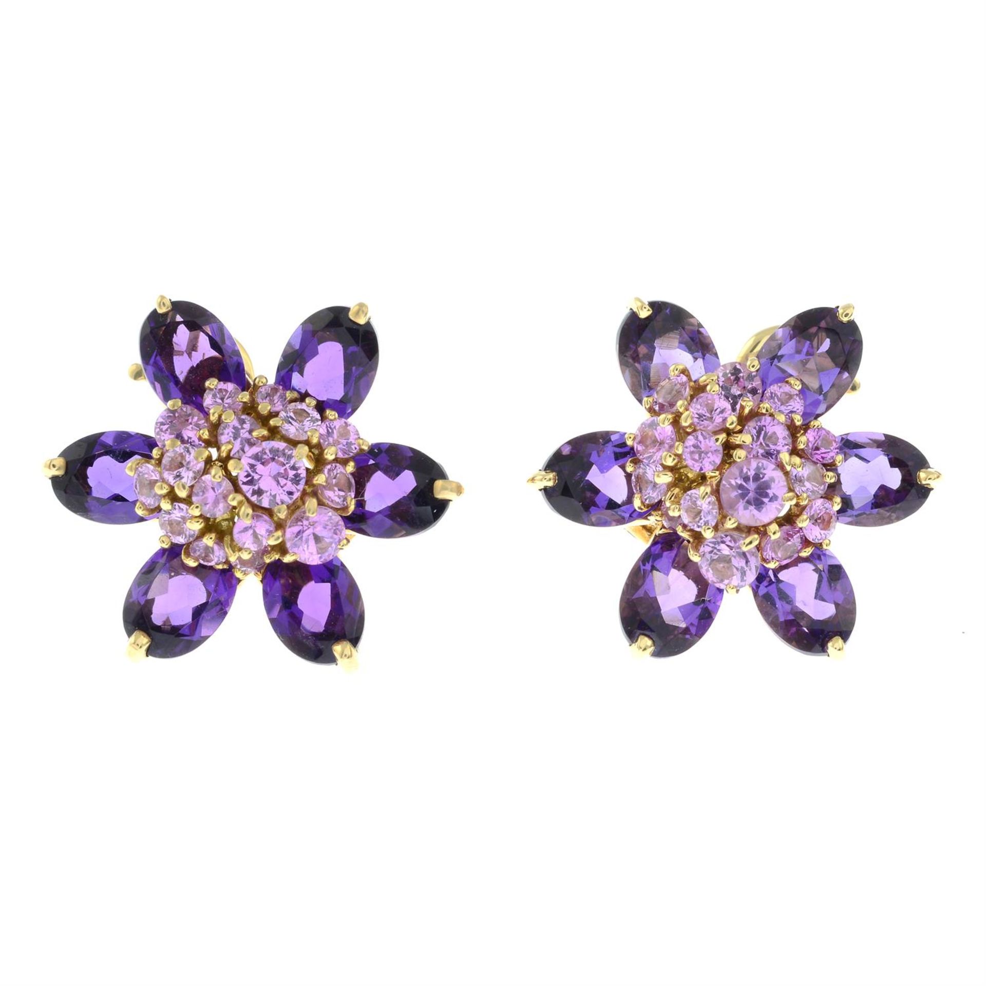 A pair of pink sapphire and amethyst 'Hawaii' earrings, by Van Cleef & Arpels. - Image 2 of 3