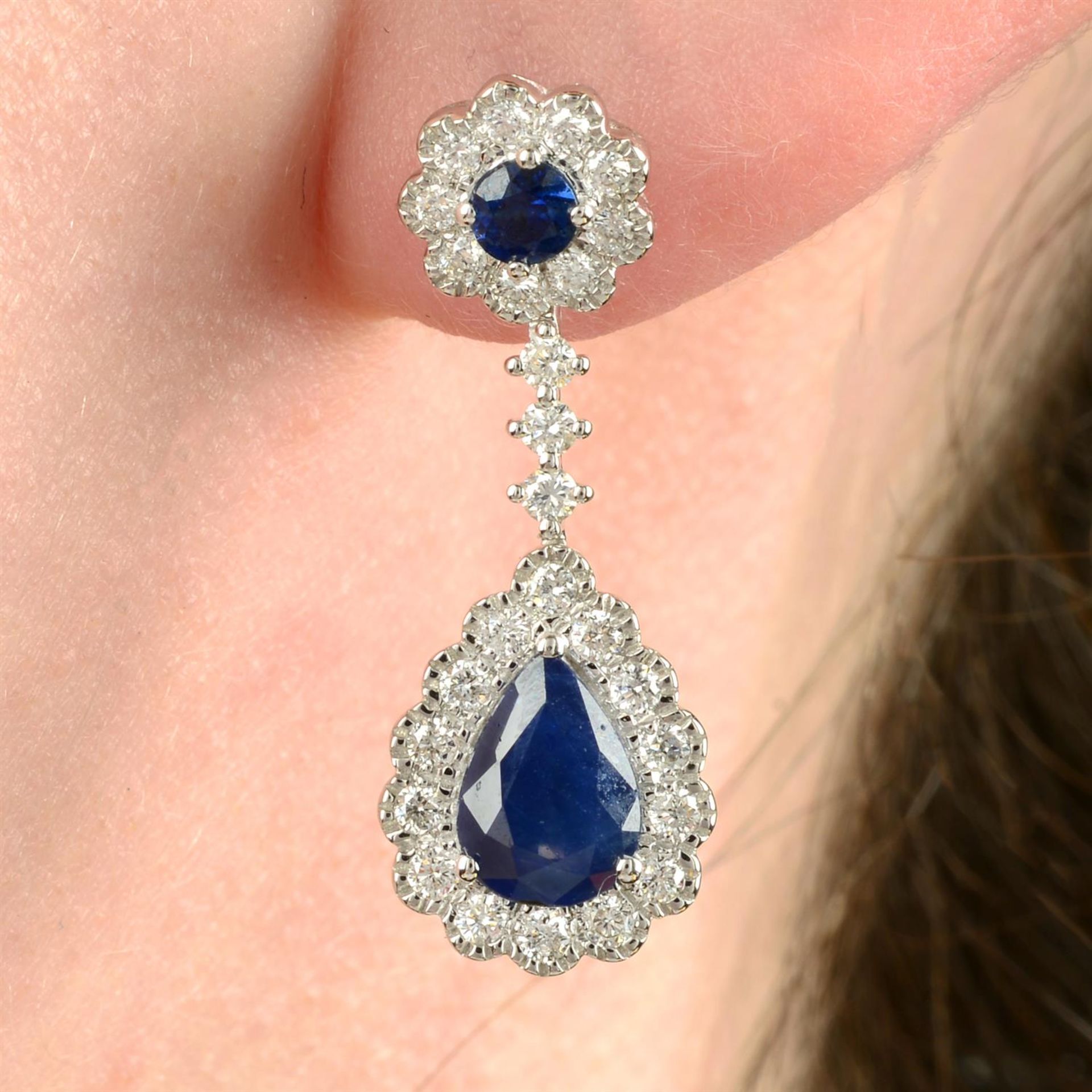 A pair of 18ct gold sapphire and diamond earrings, with similarly-set detachable drop.