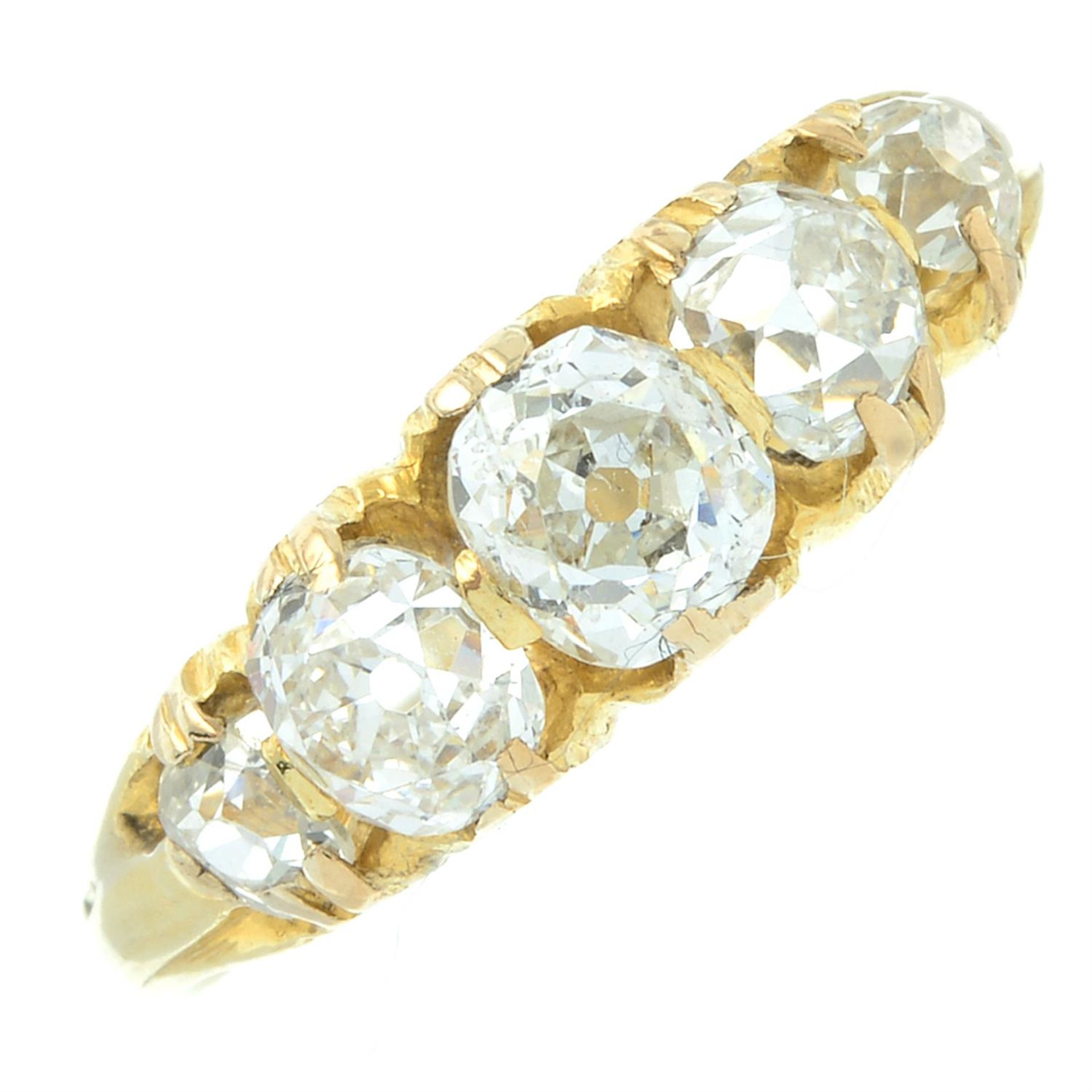 A late Victorian 18ct gold graduated old-cut diamond five-stone ring. - Bild 2 aus 5