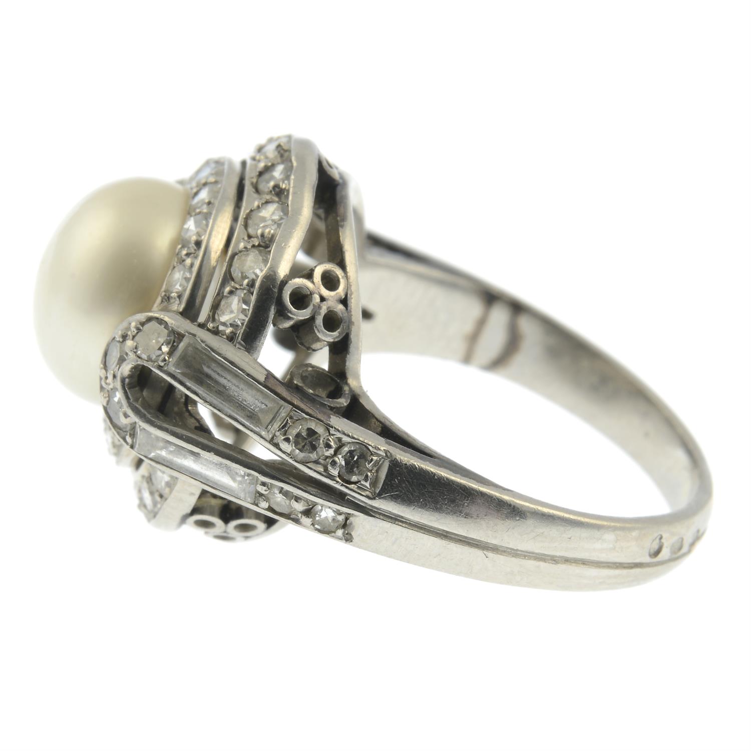 An early to mid 20th century platinum pearl, single and baguette-cut diamond dress ring. - Image 3 of 5