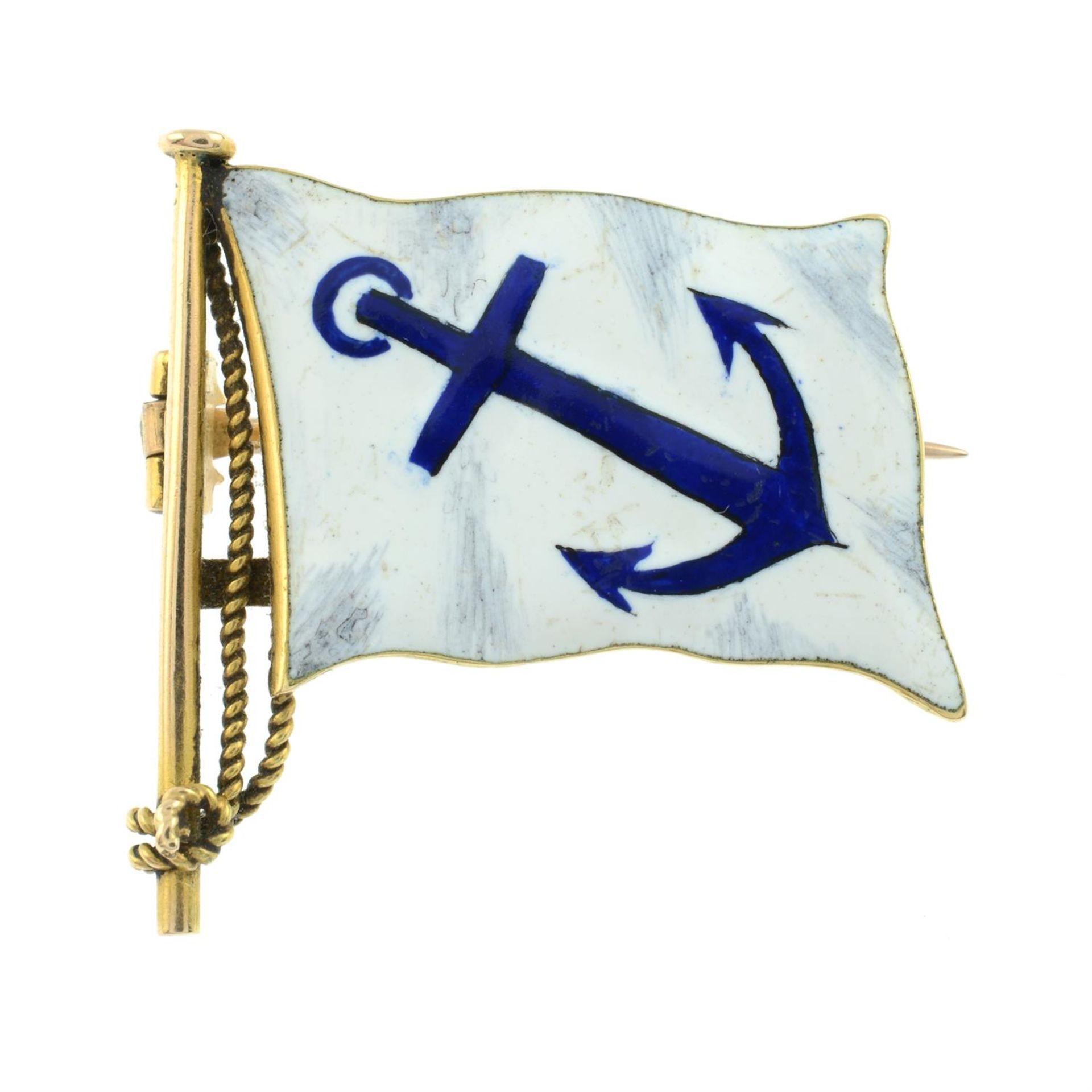 An early 20th century 15ct gold enamel anchor flag brooch. - Bild 2 aus 5