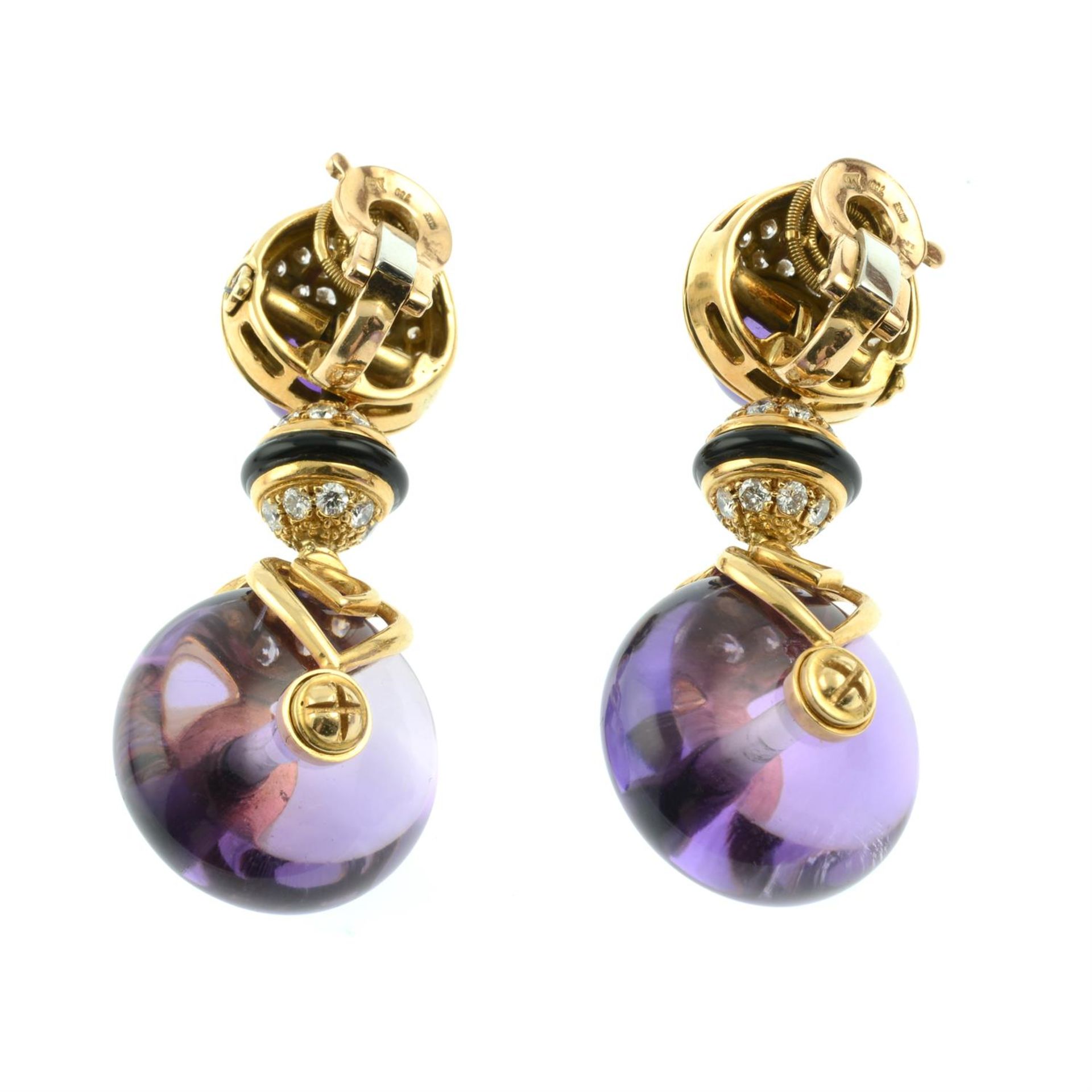 A pair of amethyst, onyx and pavé-set diamond earrings, by Marina B. - Image 3 of 3