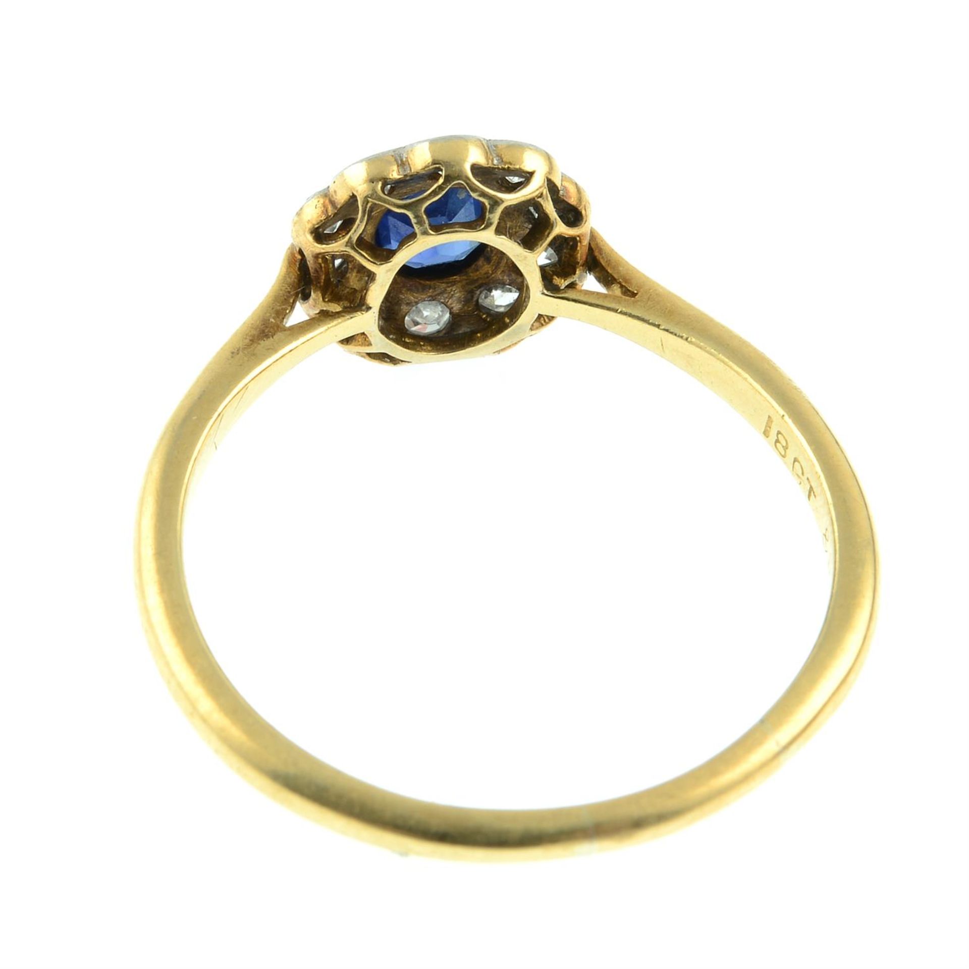 An early 20th century platinum and 18ct gold sapphire and single-cut diamond cluster ring. - Image 4 of 5