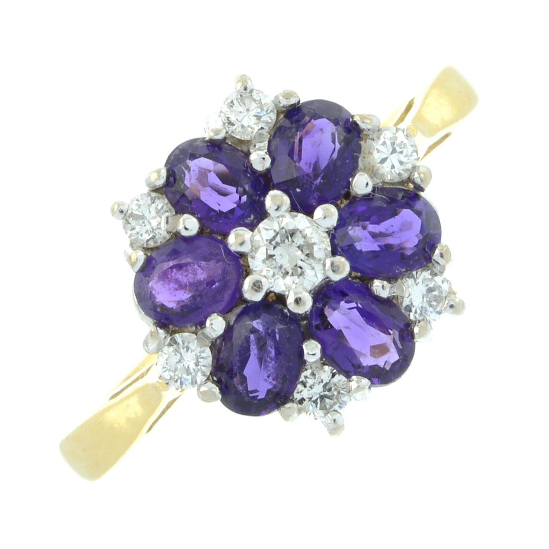 An 18ct gold amethyst and brilliant-cut diamond cluster ring. - Image 2 of 4