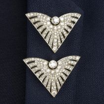 A pair of mid 20th century gold diamond geometric brooches.