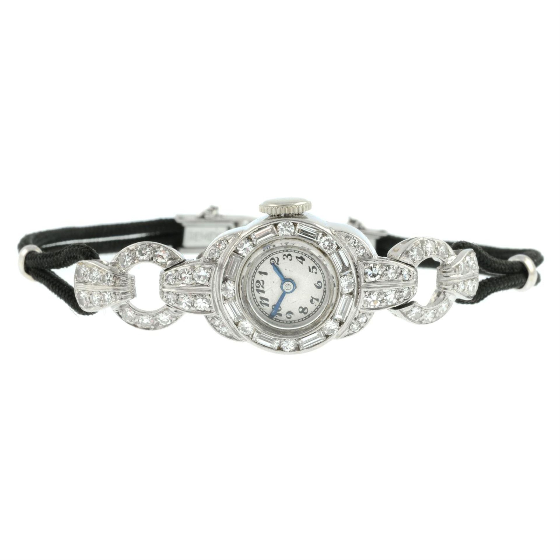 A lady's mid 20th century platinum vari-cut diamond wrist watch, by Movado. - Image 2 of 4