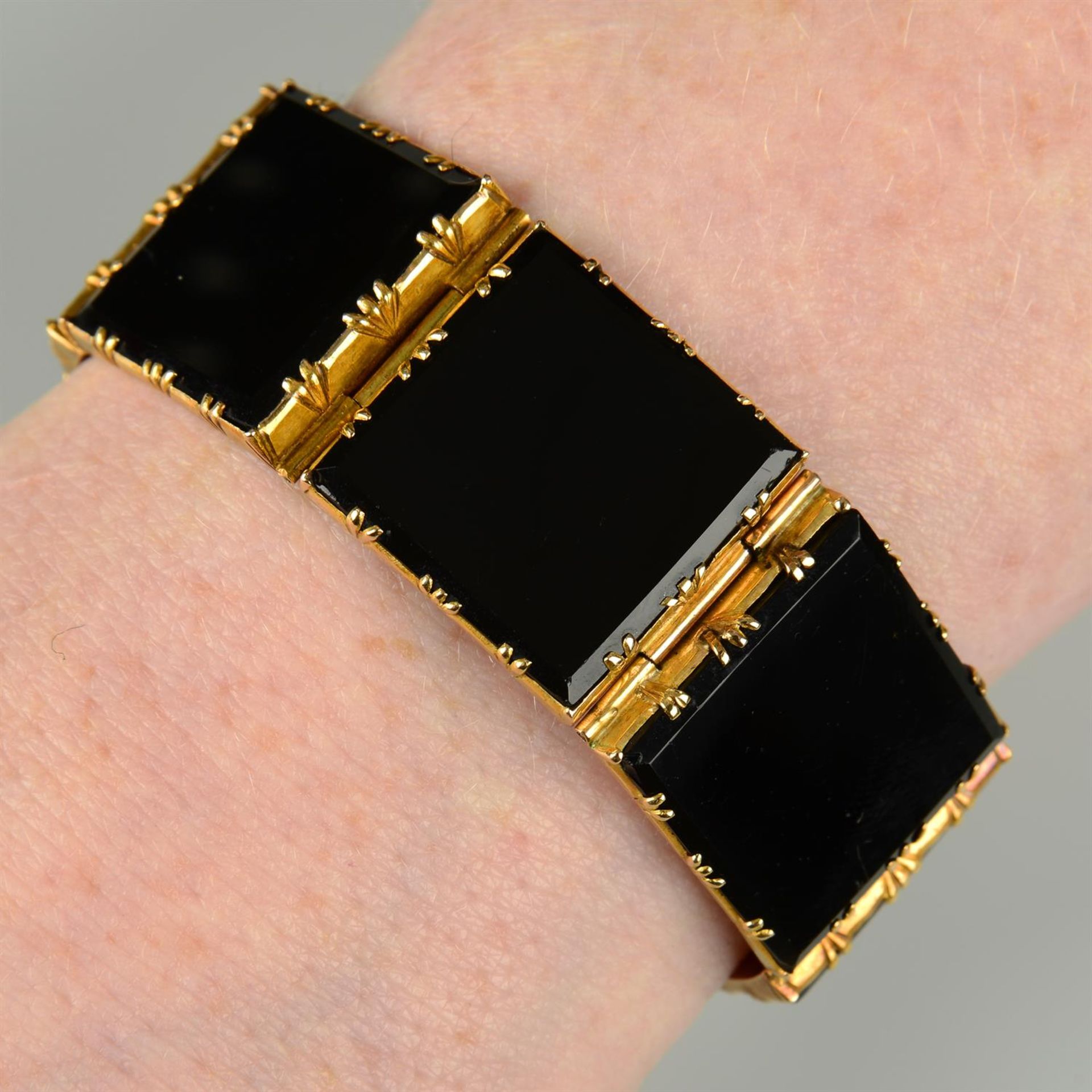 An early to mid 19th century gold black Vauxhall glass bracelet.