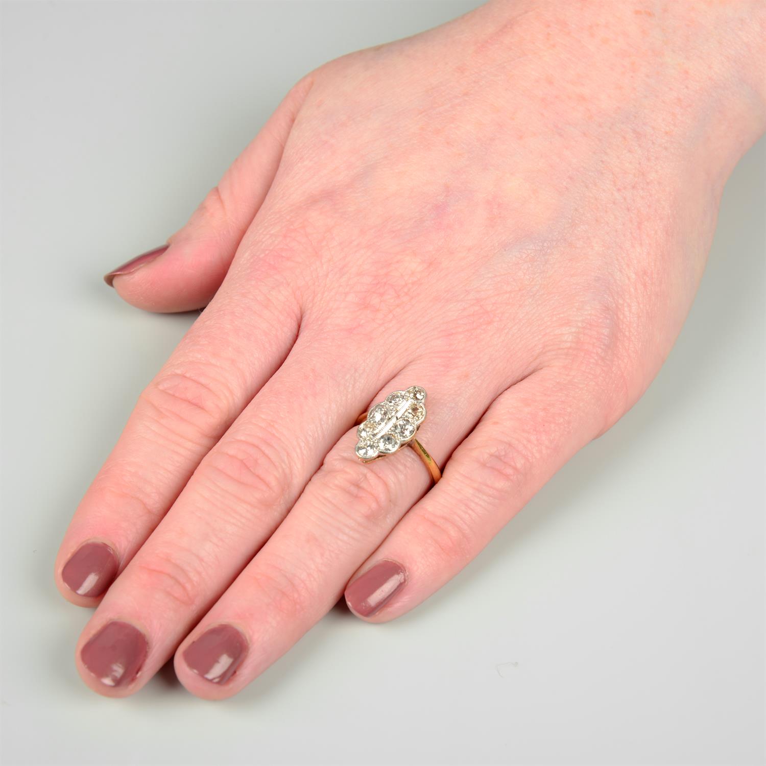 A late Victorian 18ct gold old-cut diamond scalloped marquise-shape ring. - Image 5 of 5