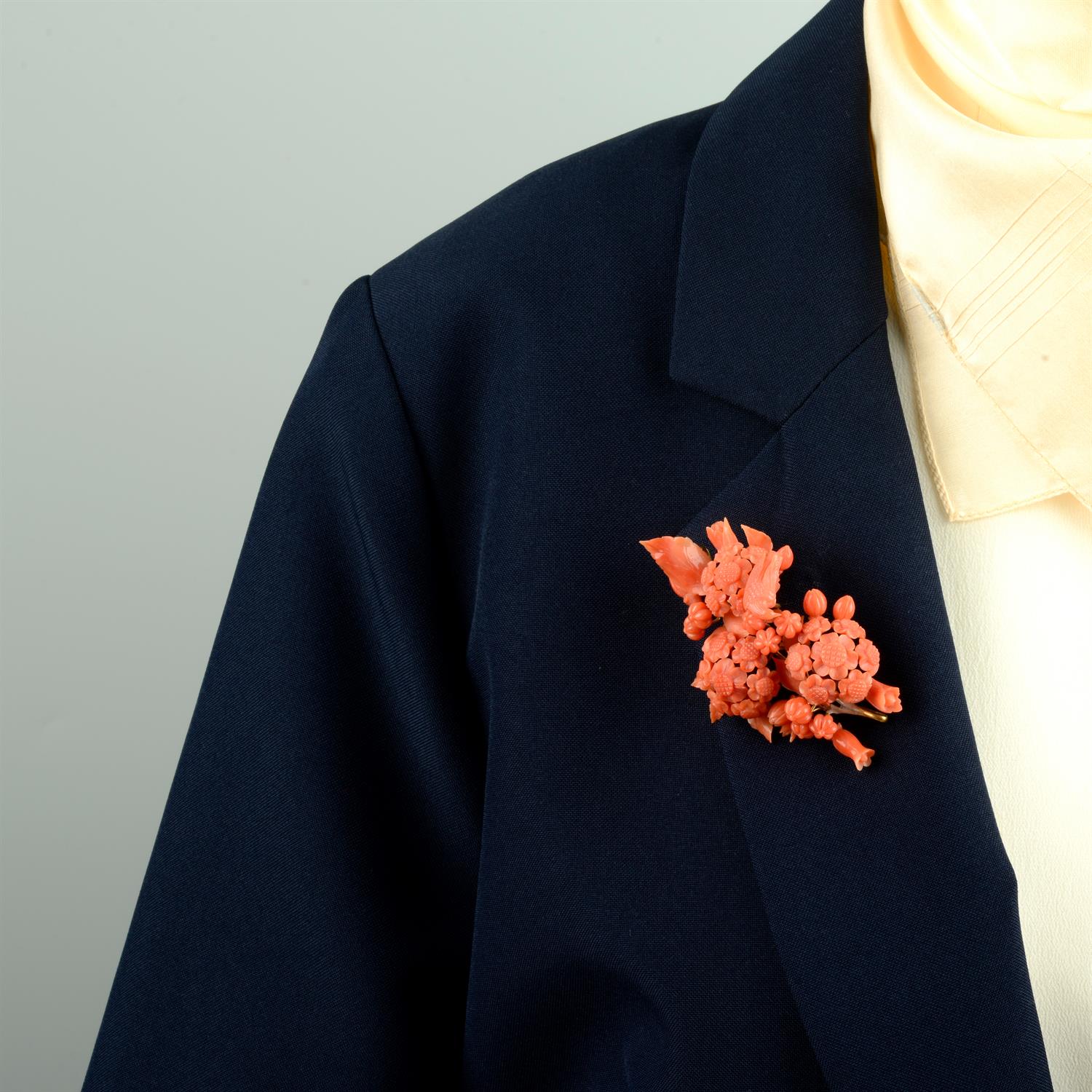 An early to mid 19th century gold mounted carved coral demi parure, consisting of bracelet, - Image 4 of 4