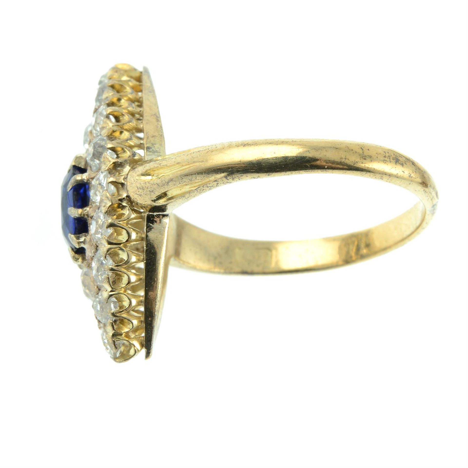 A late Victorian 15ct gold sapphire and old-cut diamond marquise-shape ring. - Image 3 of 5