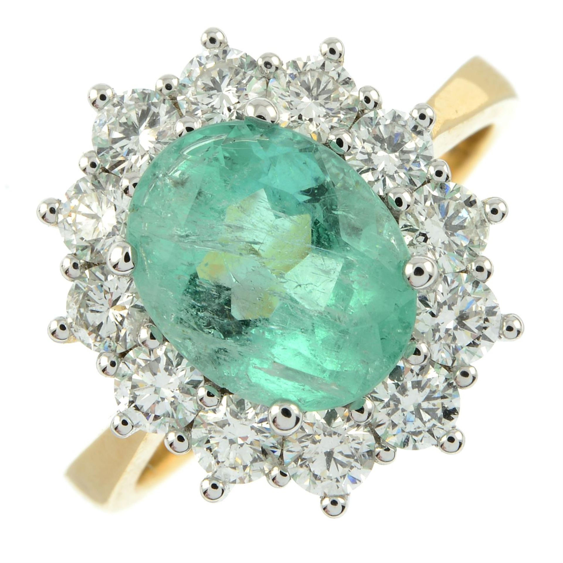 An 18ct gold emerald and brilliant-cut diamond cluster ring. - Image 2 of 5