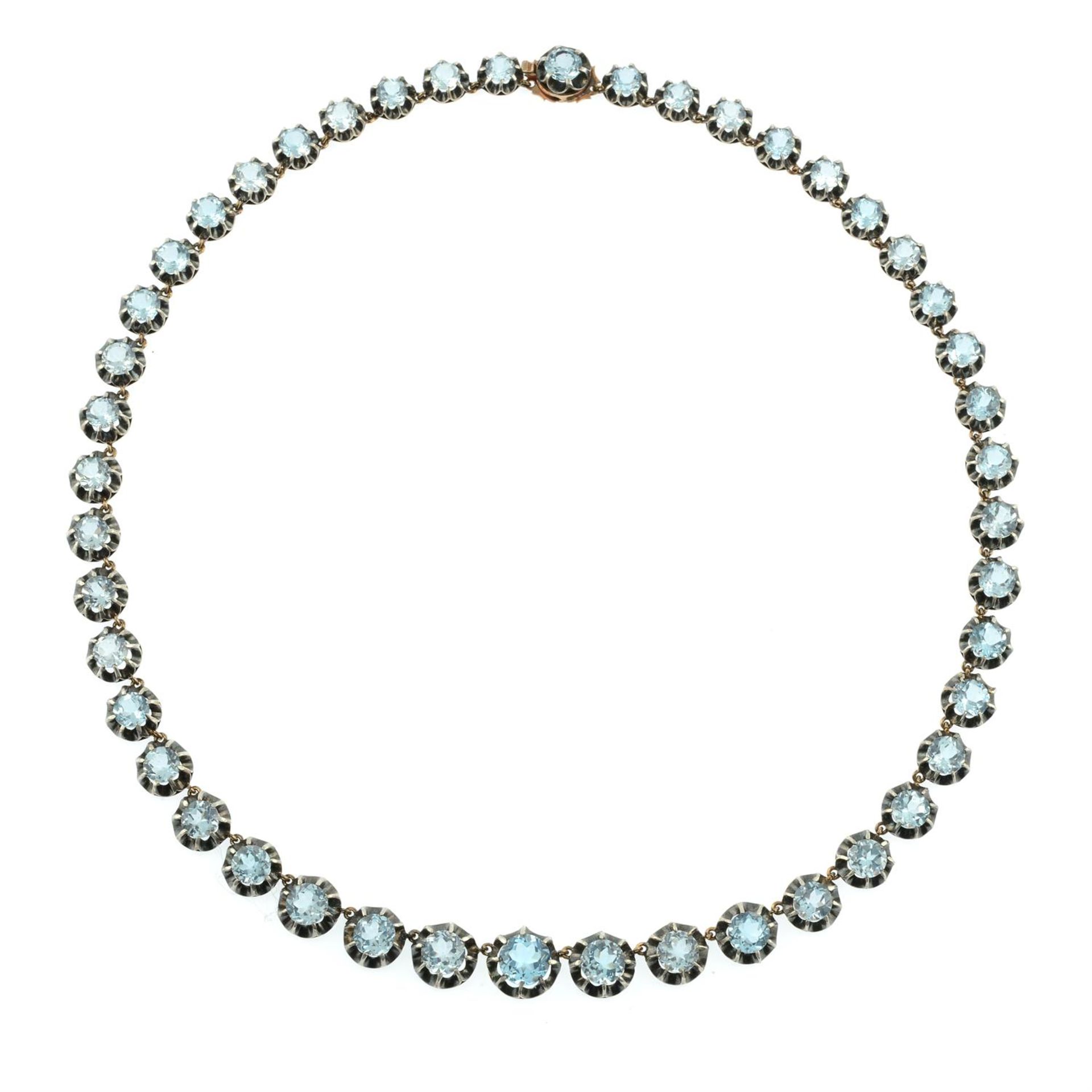 A 19th century silver and gold blue topaz rivière necklace. - Image 2 of 4
