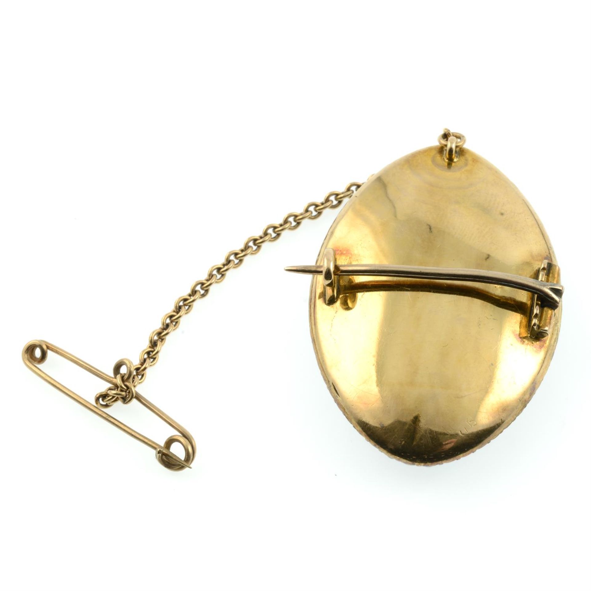 A Georgian gold rose-cut diamond, split pearl and enamel portrait miniature brooch, - Image 3 of 4