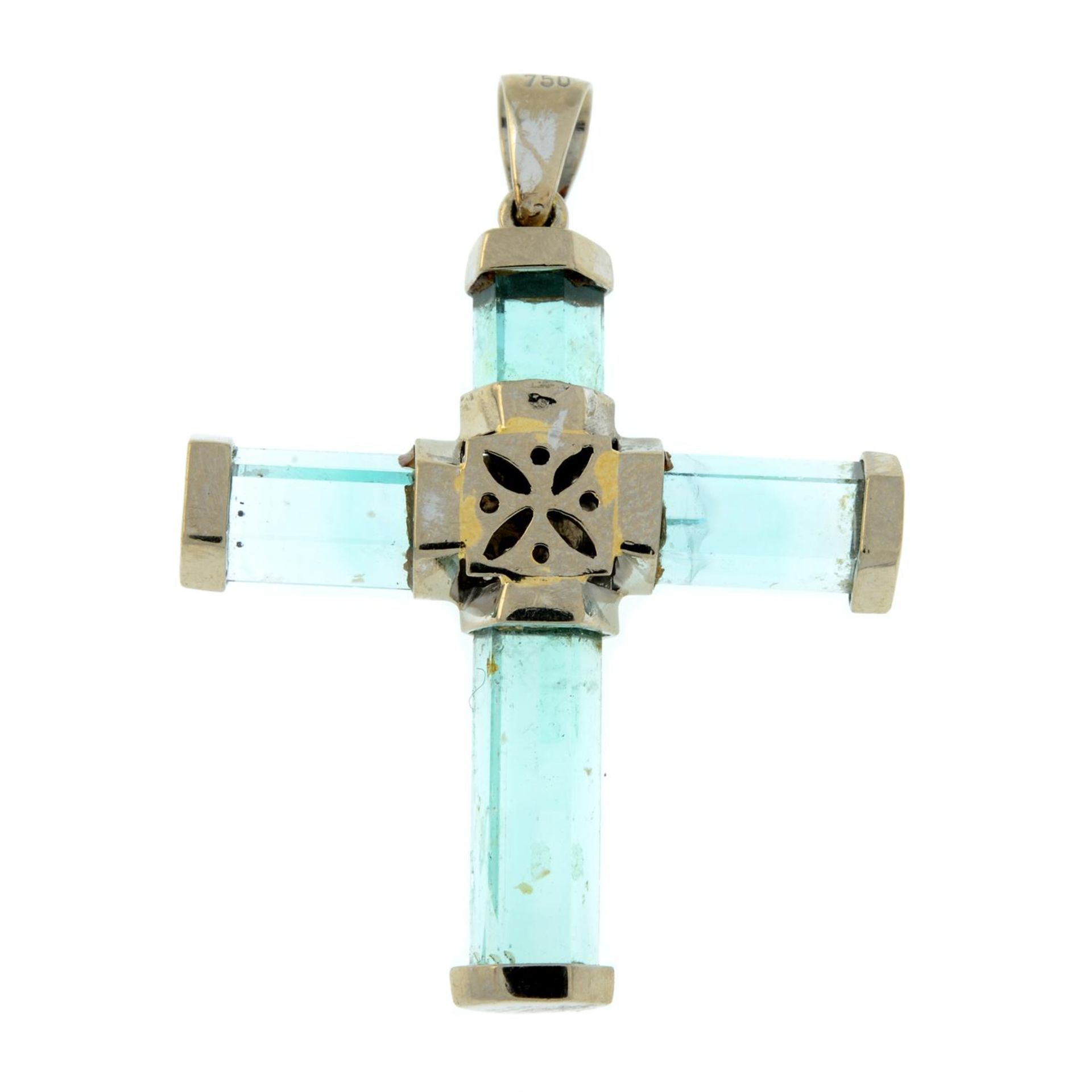 An aquamarine and diamond cross pendant. - Bild 3 aus 4