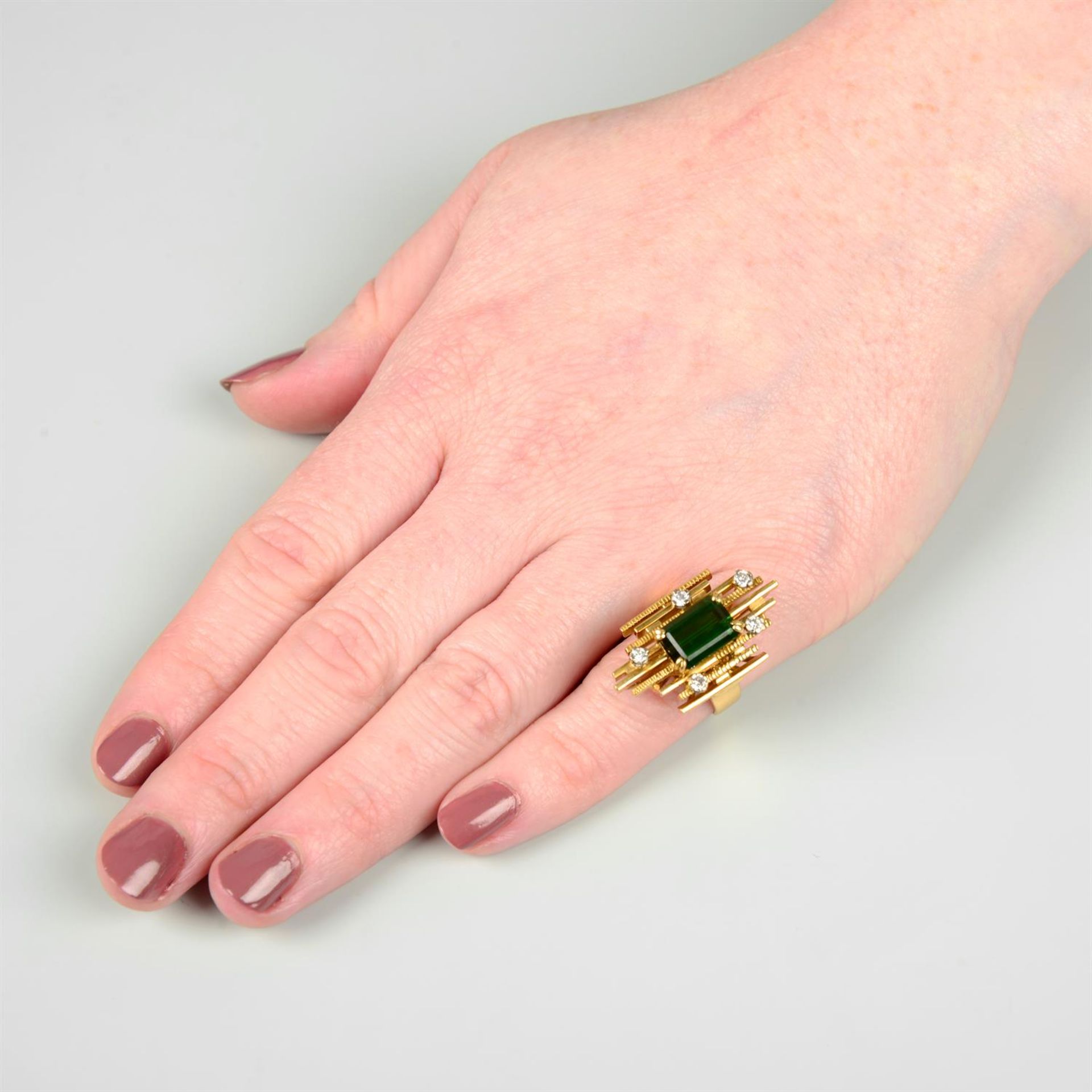 A 1970s 18ct gold green tourmaline and brilliant-cut diamond ring. - Image 5 of 5