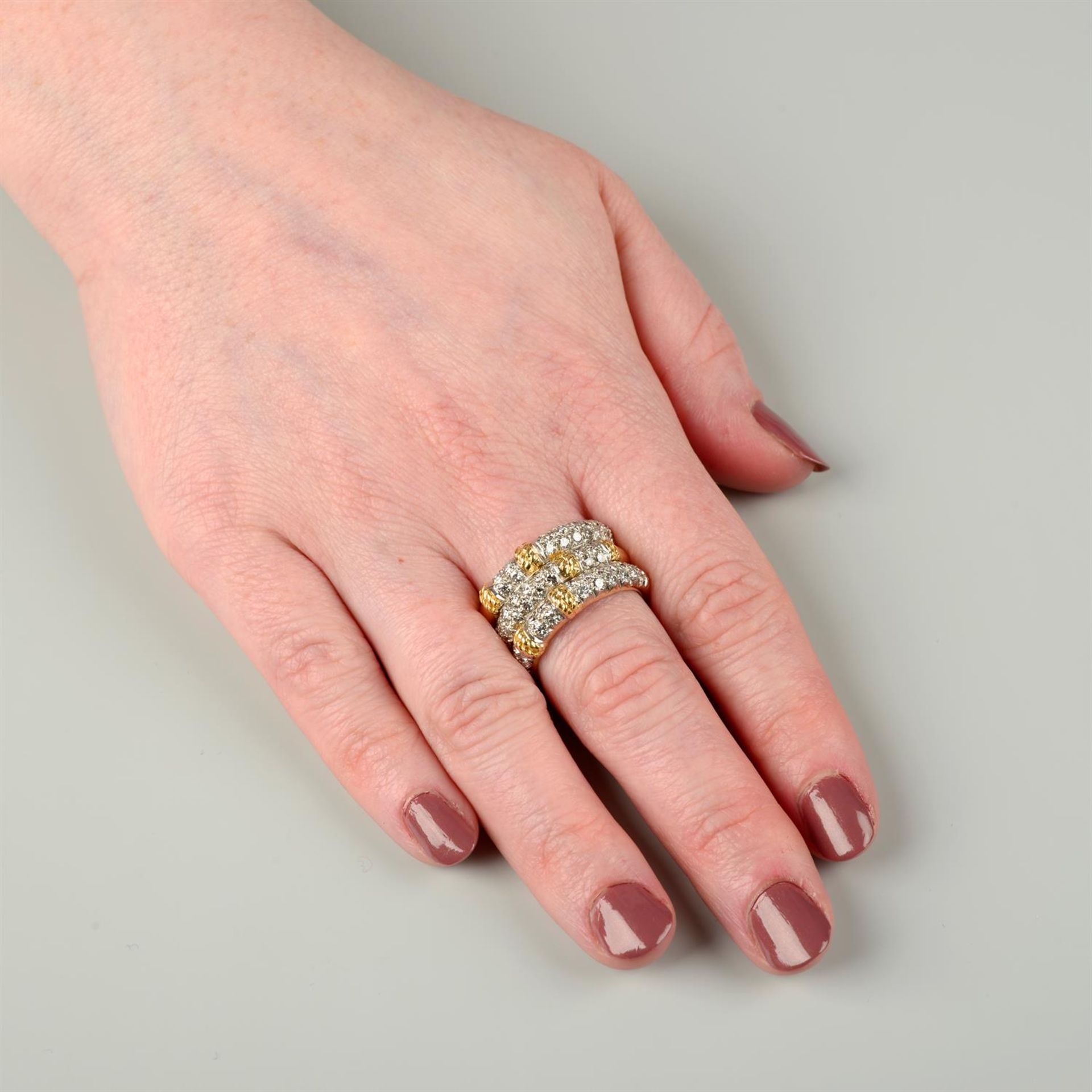 A mid 20th century 18ct gold brilliant-cut diamond grooved band ring. - Image 5 of 5