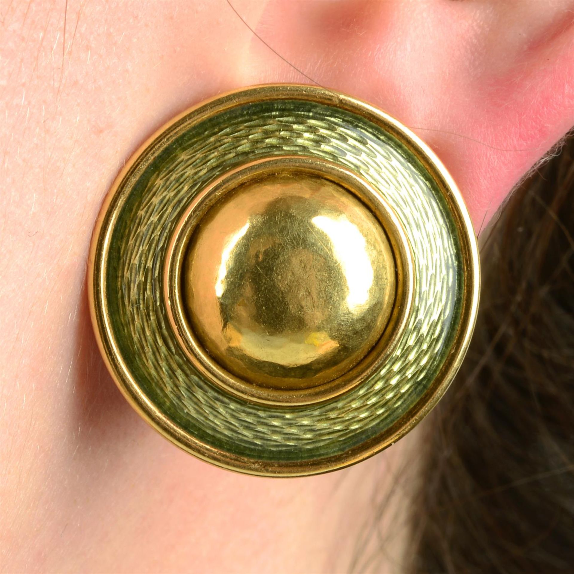 A pair of 18ct gold enamel earrings, by De Vroomen.