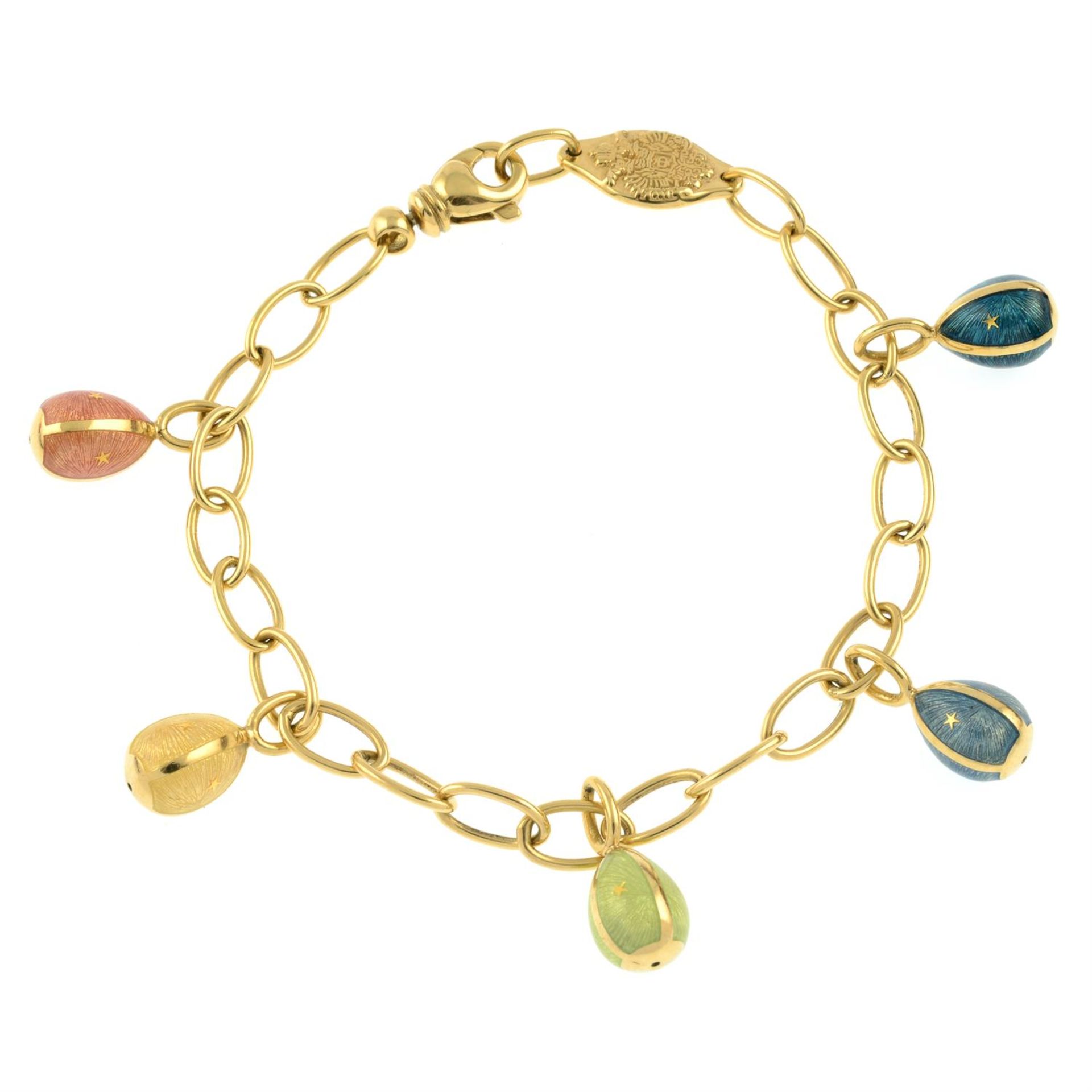 An 18ct gold enamel egg charm bracelet, by Fabergé. - Image 2 of 4