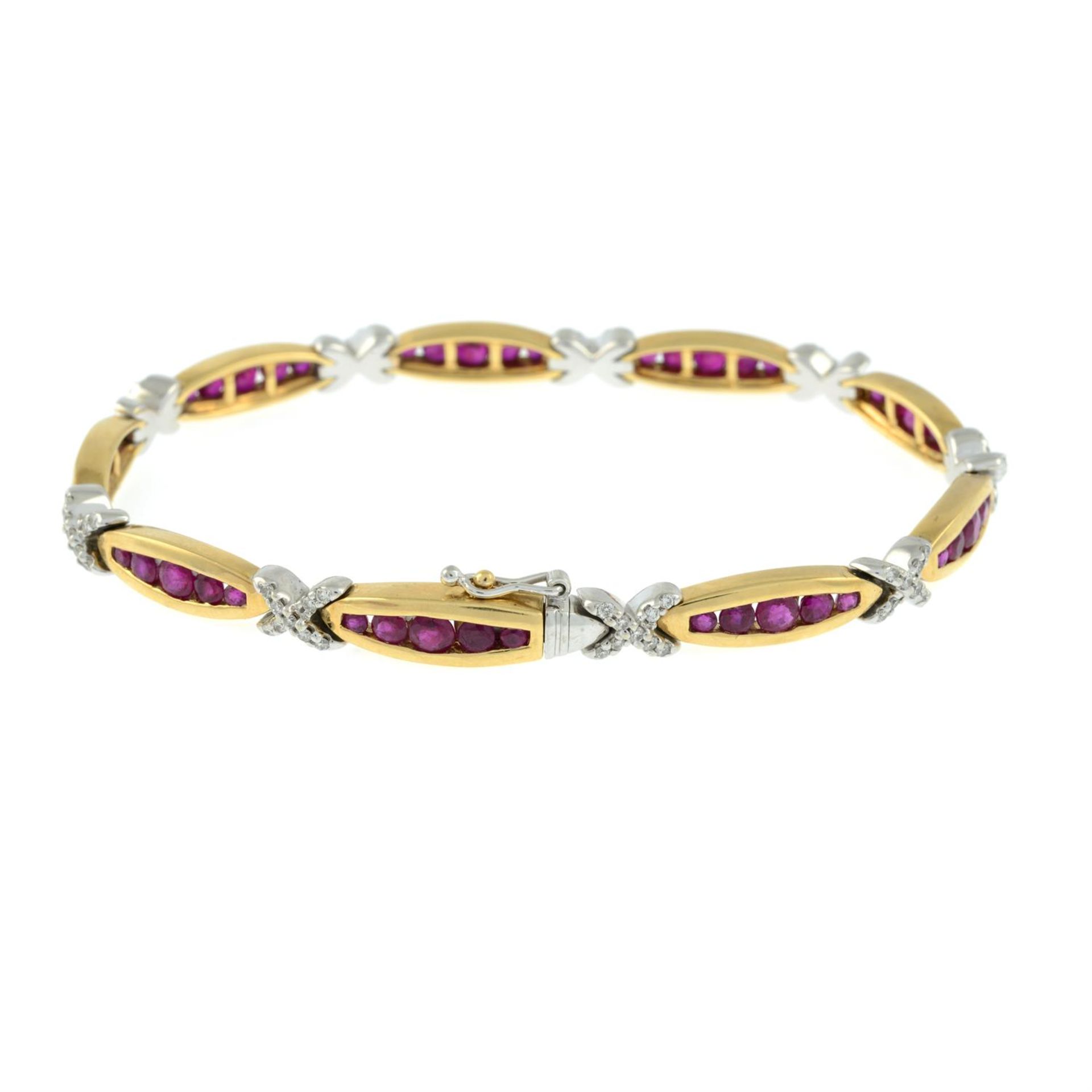 A bi-colour 18ct gold ruby and diamond bracelet. - Bild 3 aus 3