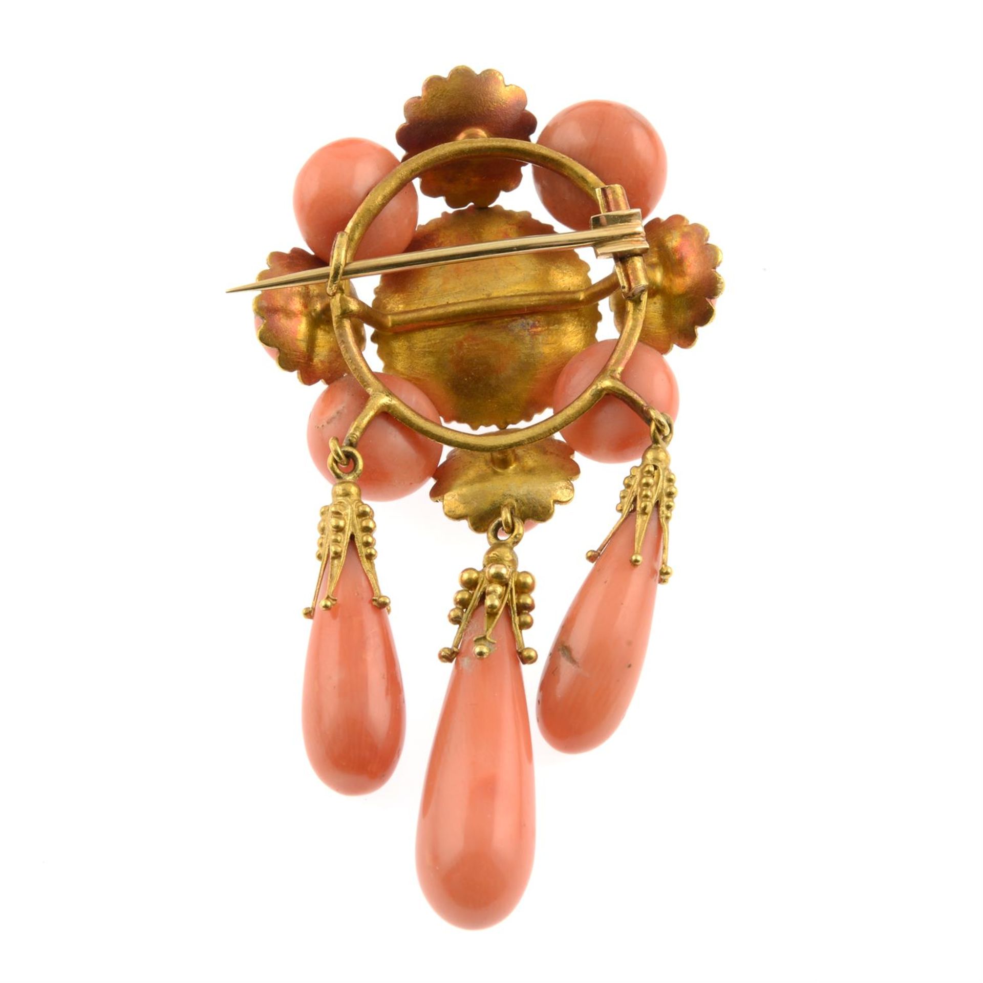 A mid to late 19th century gold coral brooch, with drop fringe, by Luigi Casalta. - Image 3 of 7