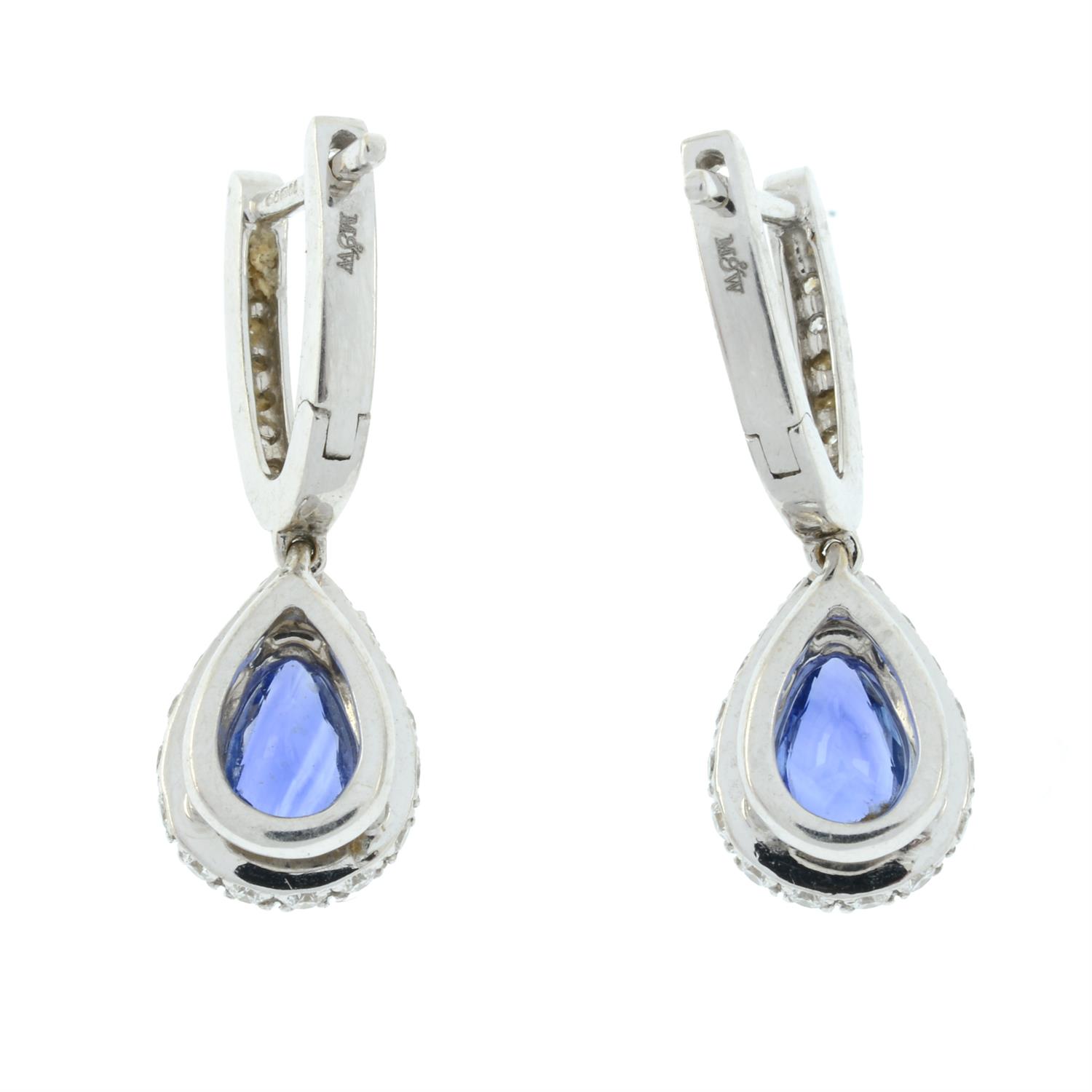 A pair of 18ct gold sapphire and brilliant-cut diamond earrings, by Mappin & Webb. - Image 3 of 4