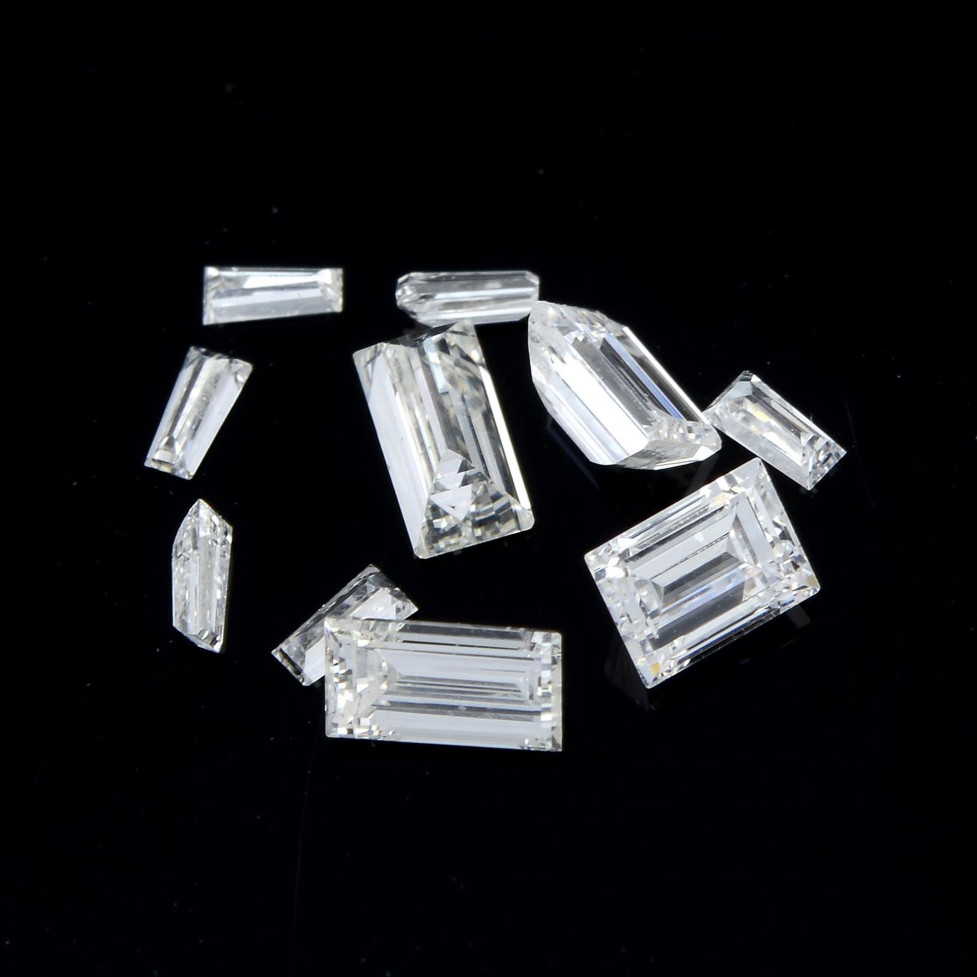 A selection of rectangular-cut diamonds, approximate total weight 0.69ct.