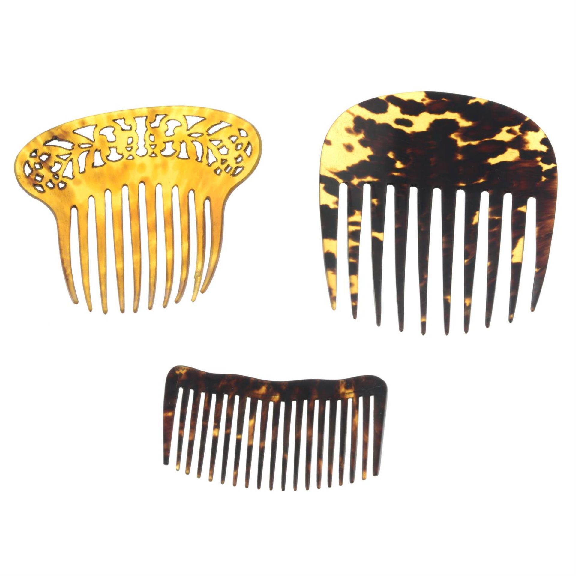 Three early 20th century tortoiseshell hair combs. - Image 2 of 2