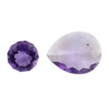 Two vari-shape amethyst, total weight 98.27cts.