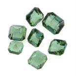 A selection of square-shape green tourmaline, weight 9.53cts.