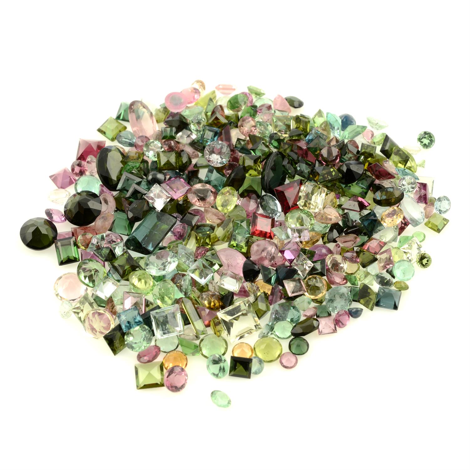 A selection of vari-shape, vari-colour tourmalines, total weight 88.16cts.