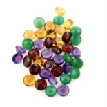 A selection of fancy circular-shape amethysts, citrines, garnets, green agates, total weight 55.