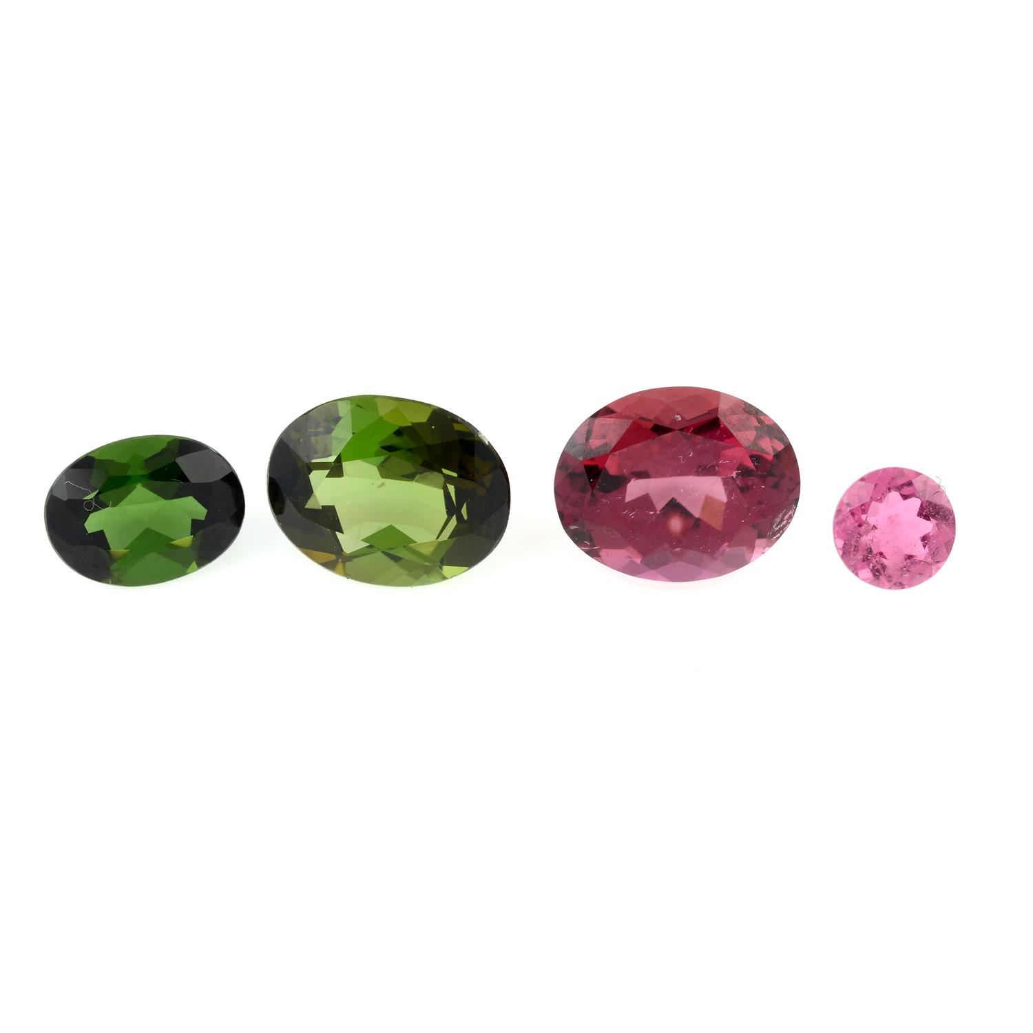 Four vari-shape and vari-hue tourmalines, total weight 7.45cts.