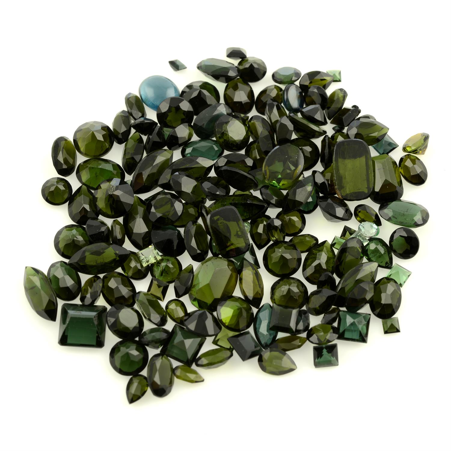 A selection of vari-shape green tourmalines, total weight 86.92cts.