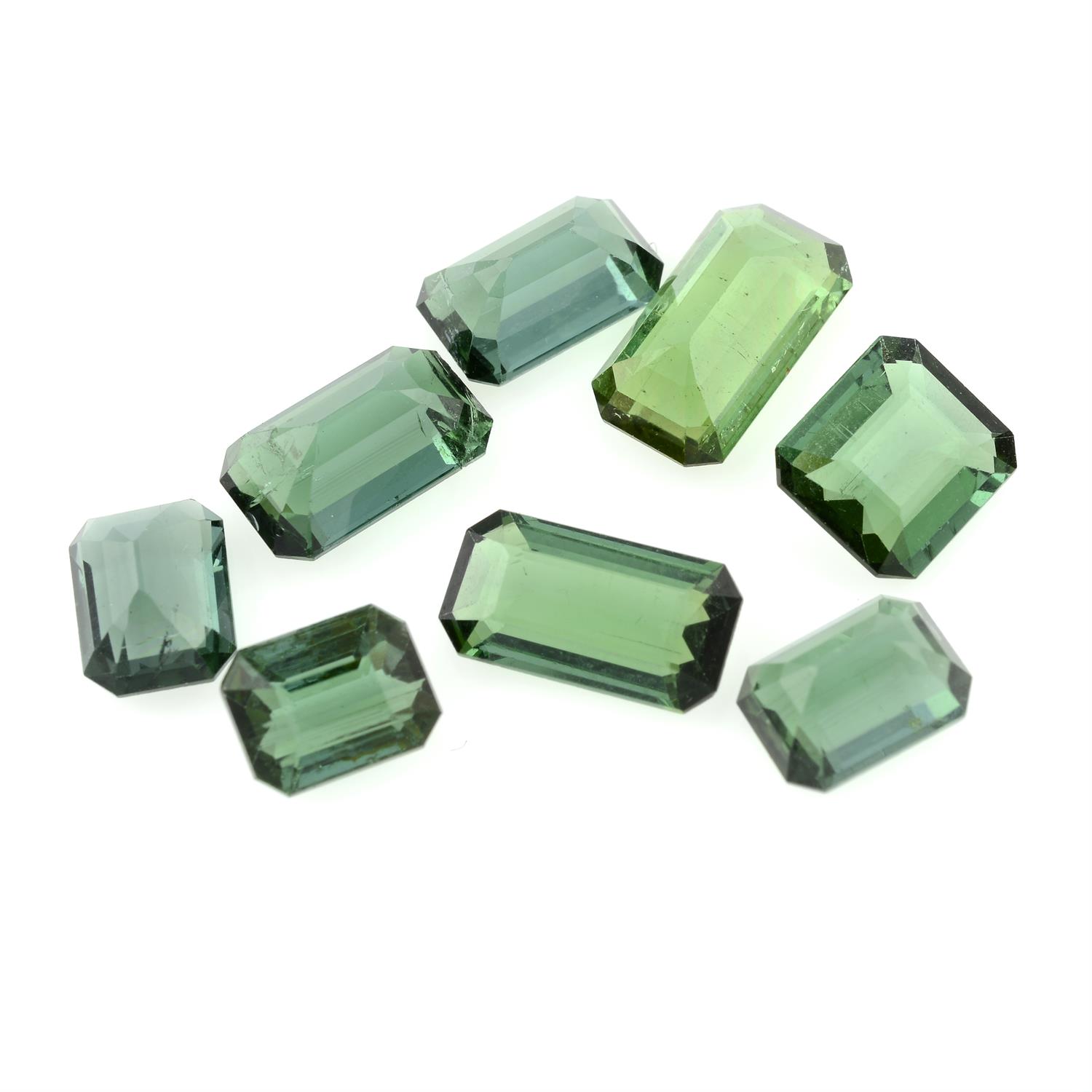 A selection of rectangular-shape green tourmaline, weight 10.15cts.