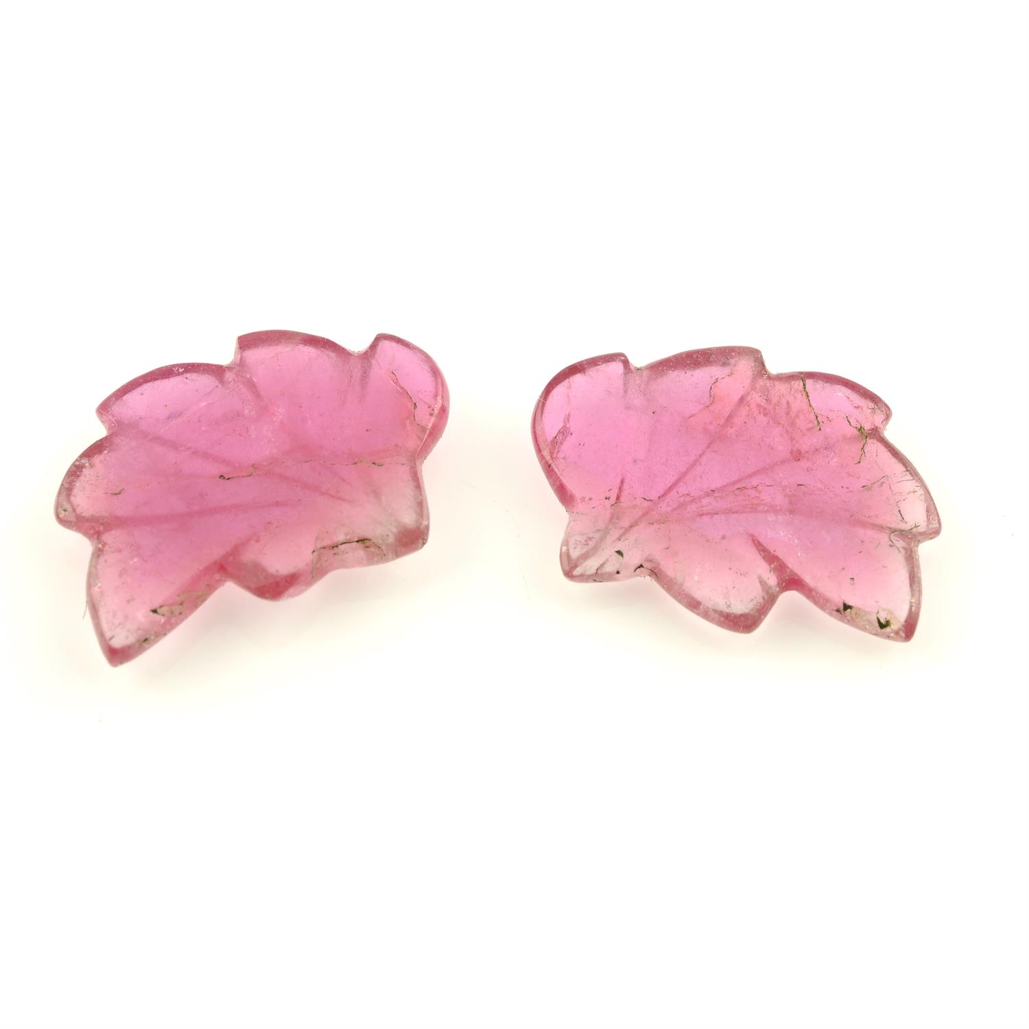 A pair of carved pink tourmalines, carved to depict leaves, weighing 7.51cts. - Image 2 of 2