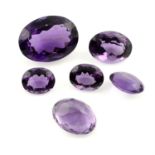 Six oval-shape amethysts, total weight 105.80cts.